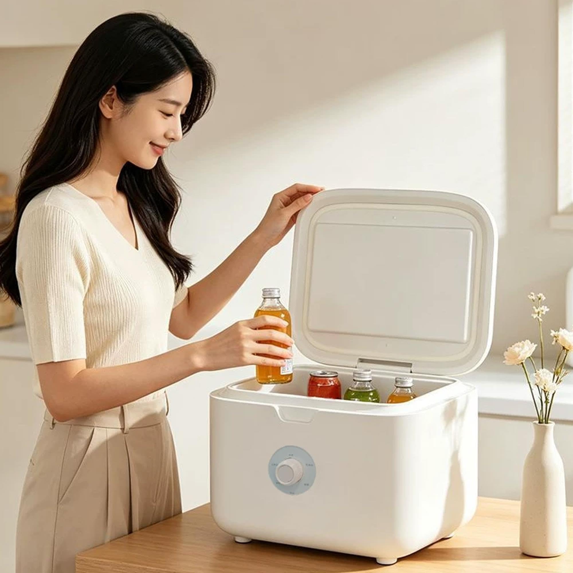 Mini Frigo Portatile 8L Auto, Termoelettrico, Raffreddamento 12V/220V | Per Bevande, Frutta e Medicinali; Intérieur Aluminium, ABS Alimentare, 41dB per Aauto, Casa o Ufficio