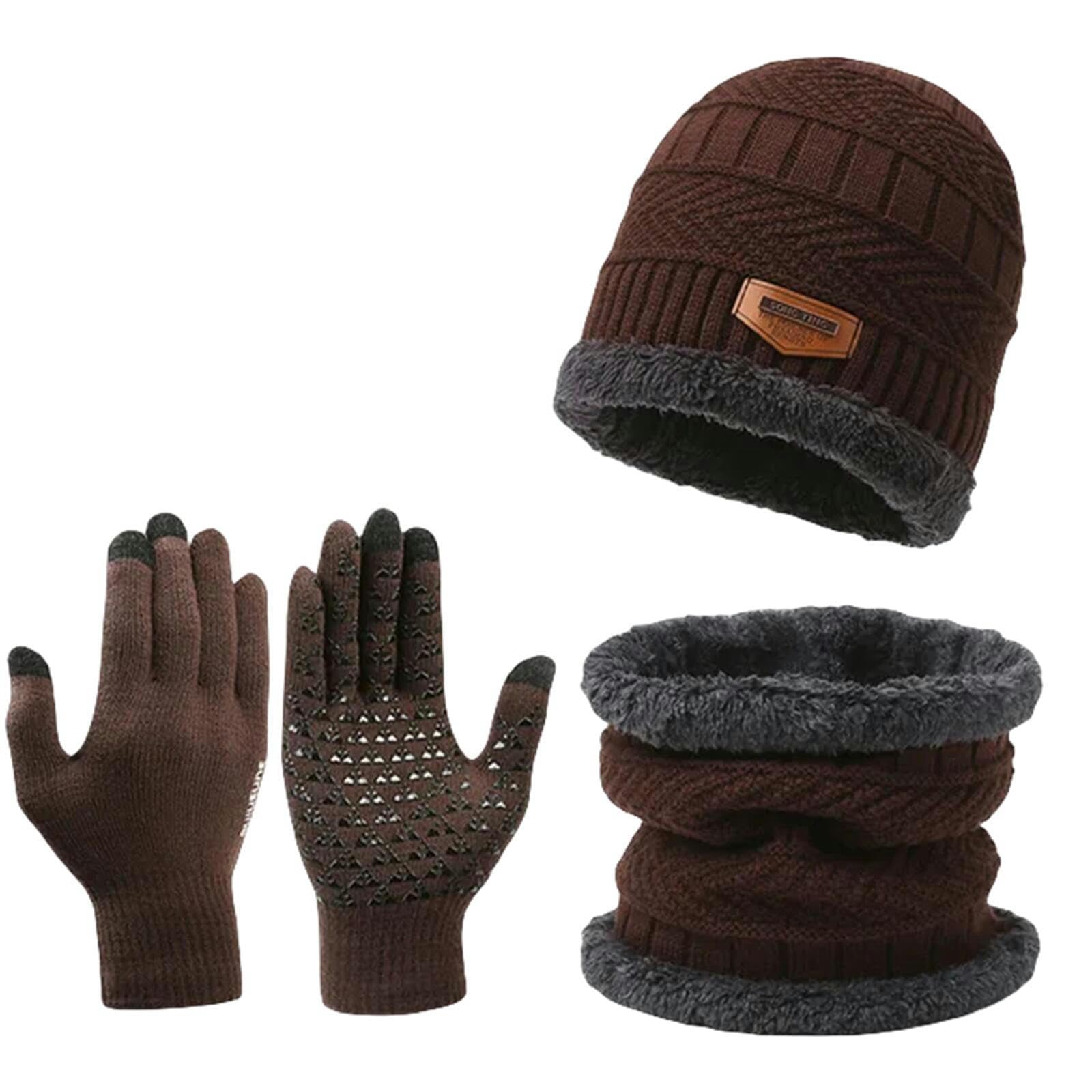 Schal Mütze Handschuh Set Winter Warm 3 Pcs Set Beanie Schal Touchscreenhandschuhe Herren Skigehut Fahren Im Freien Sportarten