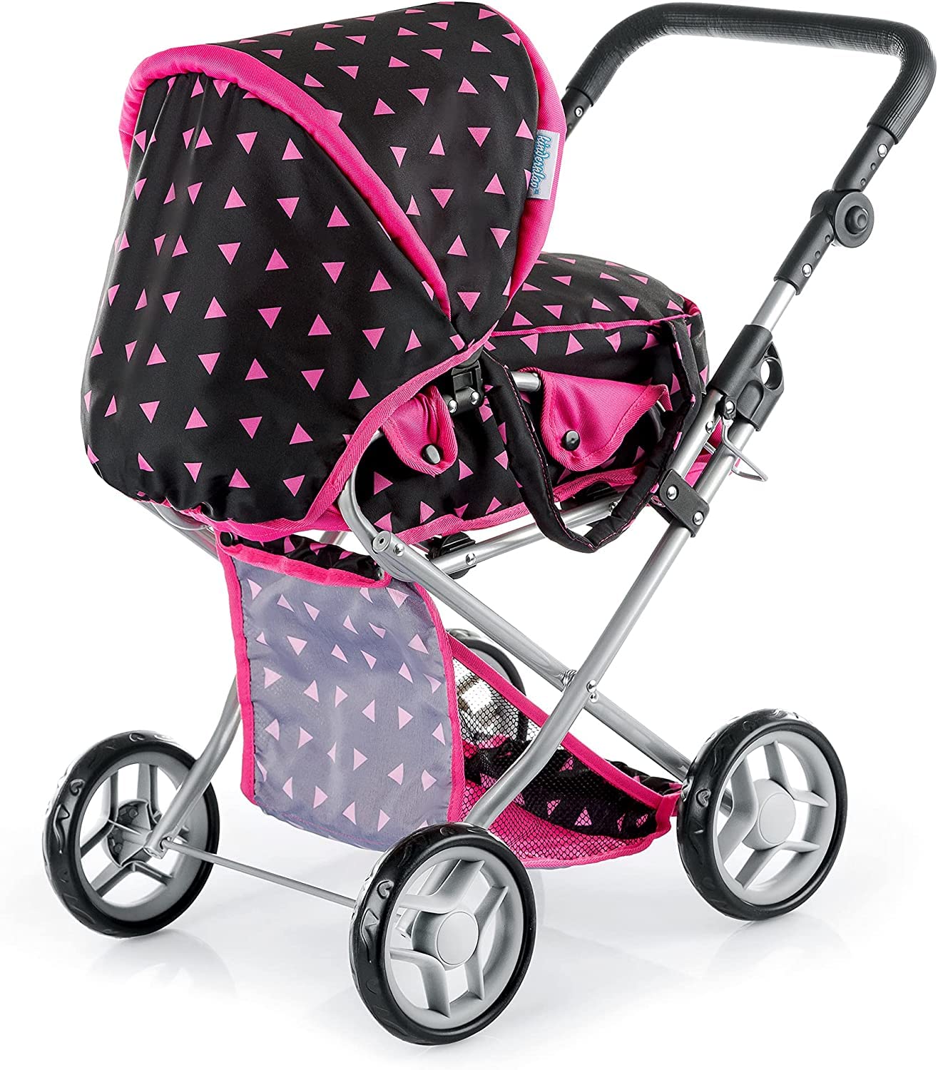 Kinderplay Passeggino per bambole a partire da 1 2 3 anni, giocattolo 3 in 1, per esterni, con borsa per il trasporto rimovibile e borsa a tracolla, regolabile in altezza fino a 62 cm, KP0200R