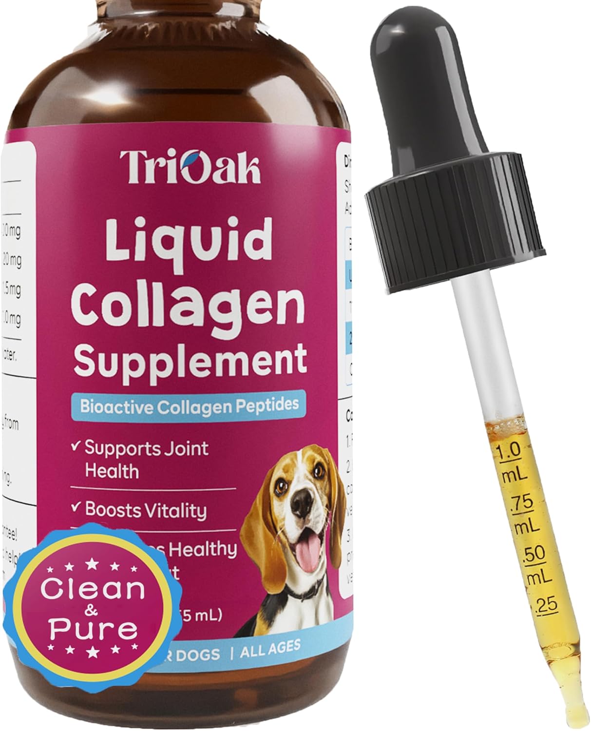 Liquid Collagen Supplement Drops for Dogs: Hip & Joint Support, Skin & Coat Health in One Daily Supplement with Bioactive Collagen Peptides - Pure Formula Support for All Dog Sizes & Ages