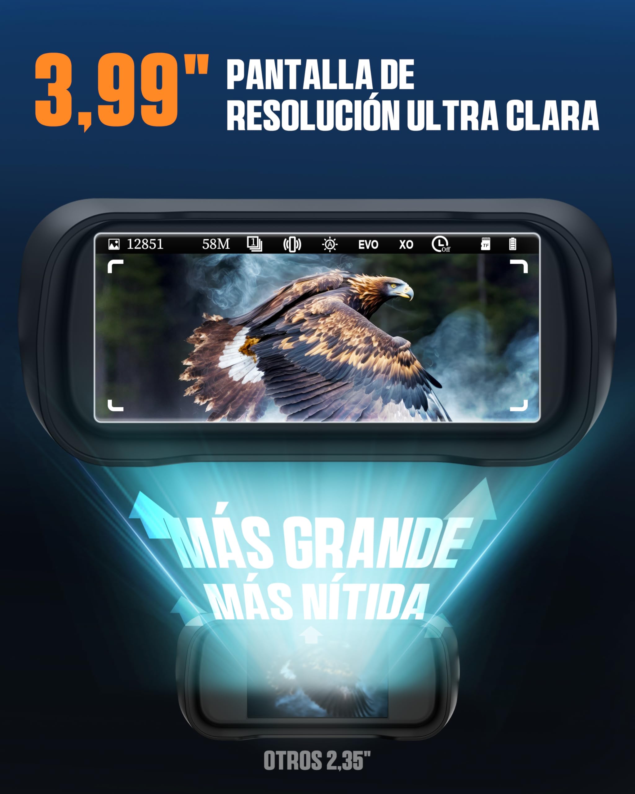 Gafas de visión Nocturna CNVPRO 4K con Alcance de 1000 m, Apertura f/0.8, Pantalla de 4", Control WiFi, Visor Nocturno IP54 con Linterna, Botones retroiluminados y Memoria de 64 GB para Exteriores