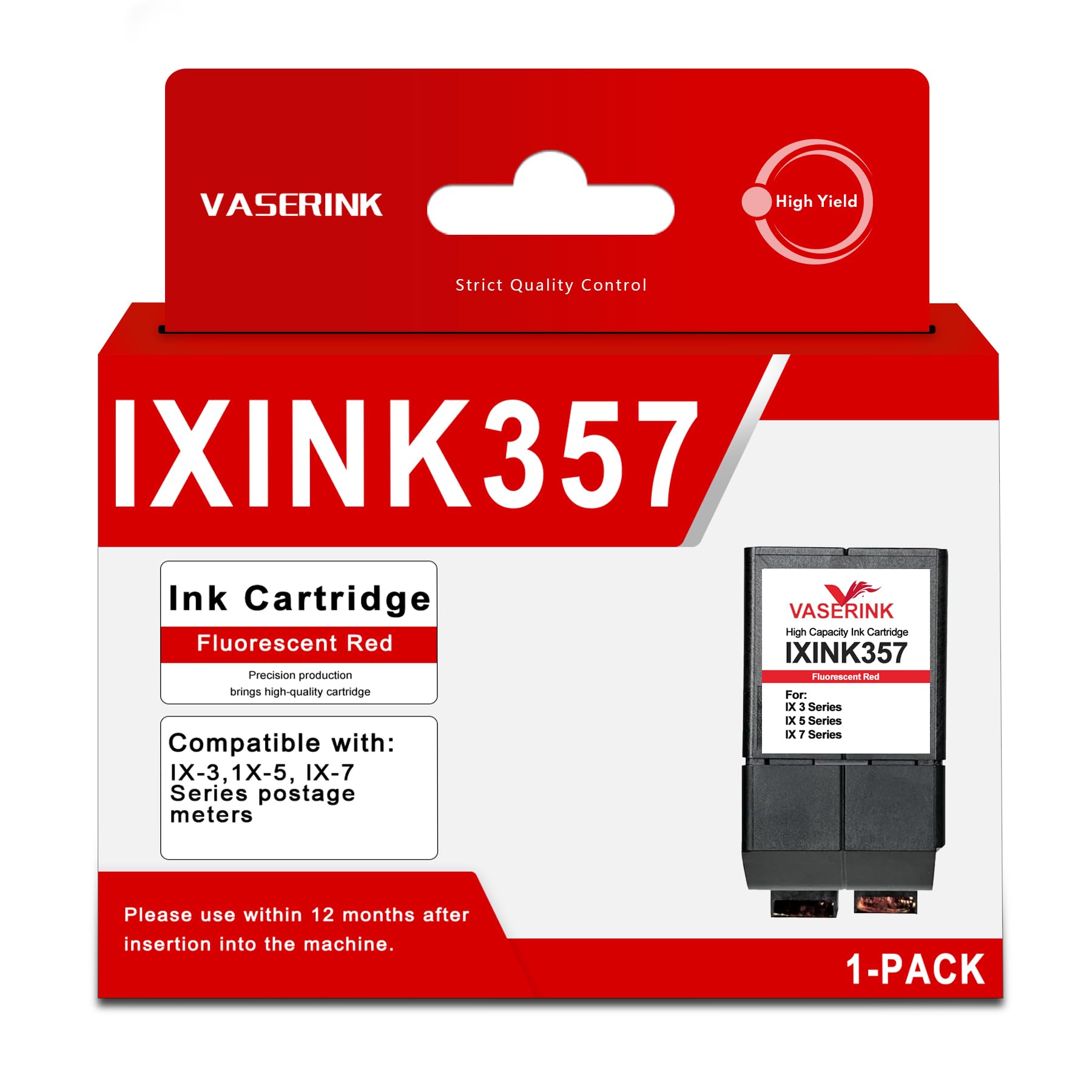 IXINK357 Ink Cartridge Replacement for Quadient Neopost iX-3, iX-5, iX-7, iX-7PRO Mailing Systems, Fluorescent Red, USPS-Approved, Up to 17,000 Prints
