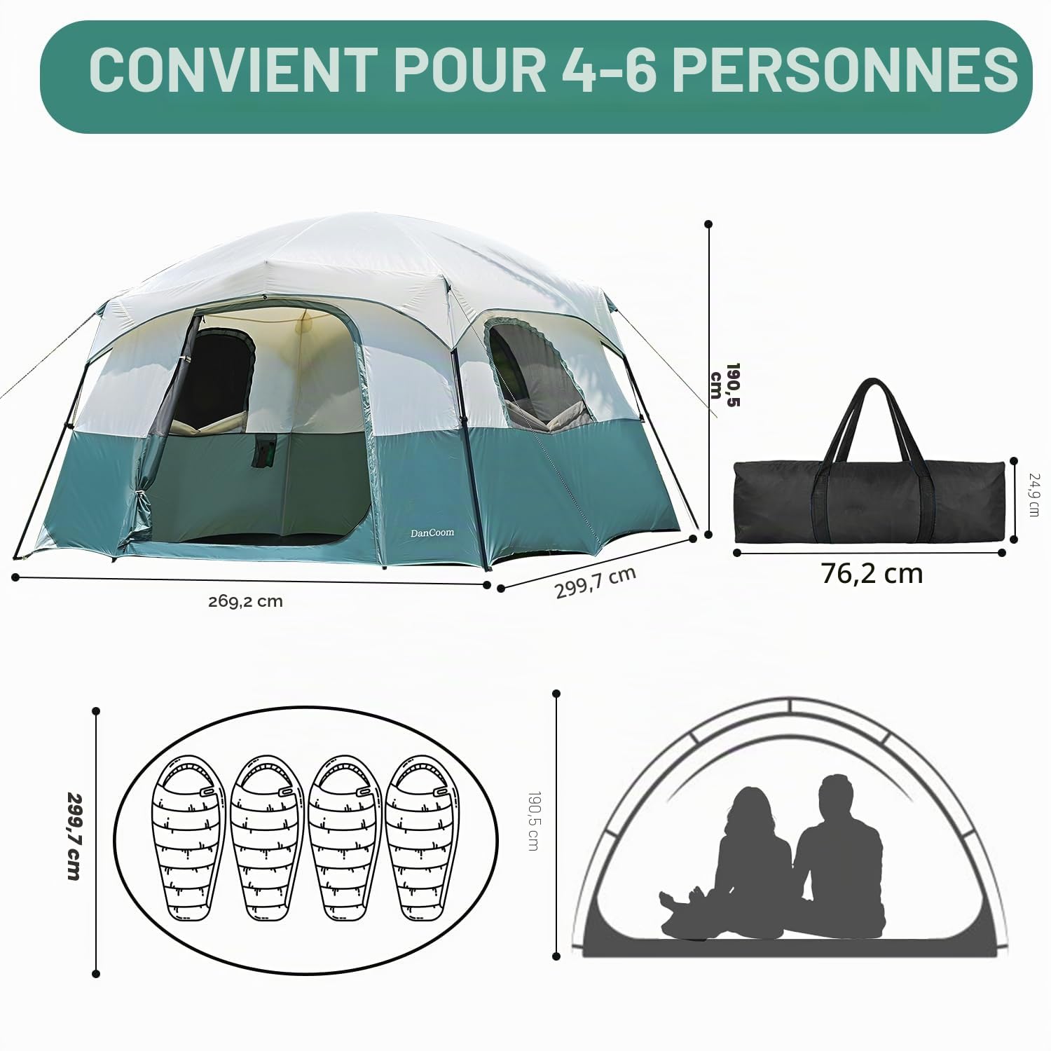 Tentes de Camping, randonnée et randonnée à Dos pour 4 Personnes/6 Personnes/8 personnes/10 Personnes en dôme avec Tente Incluse pour Accessoires extérieurs