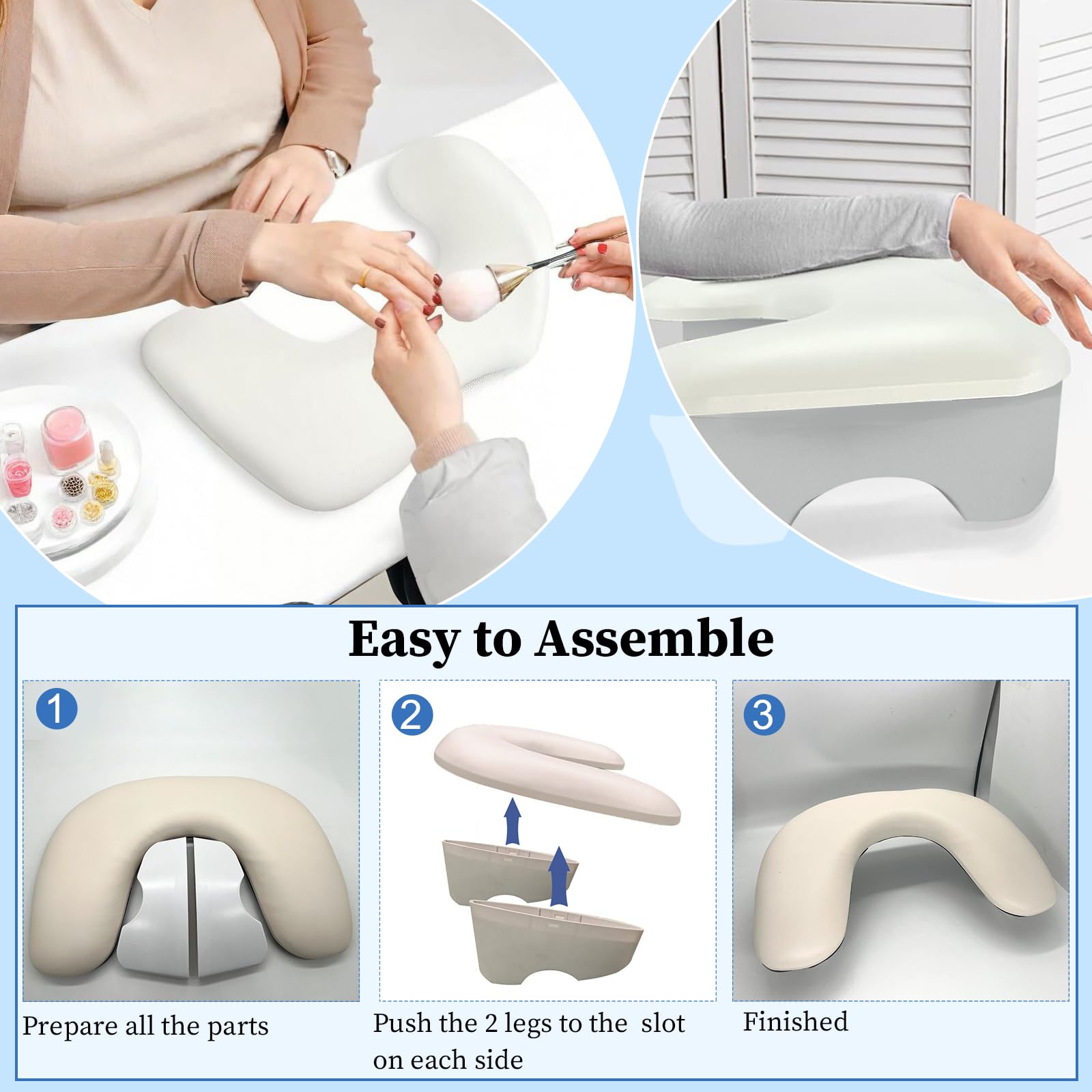Nail Arm Rest,Arm Rest for Nails U-shaped Hand Rest Pillow with Detachable Brackets,Arm Support Manicure Cushion for Beginners Professional Manicurists,Nail Essentials for Nail Techs Salon Table Desk - Image 4