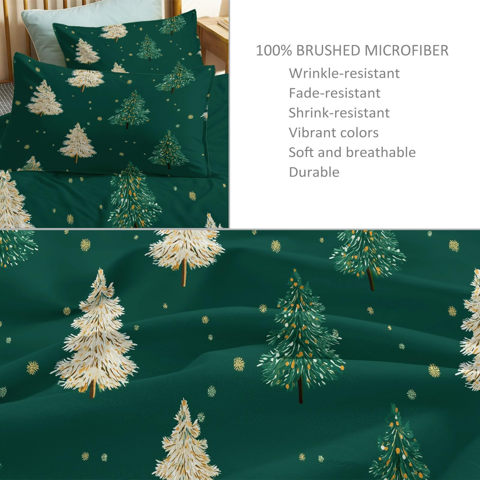 Copripiumino Matrimonialecartone Animato Albero Di Natale, Copripiumone Microfibra Anallergico, Verde Scuro 200 X 200 Cm Biancheria Da Letto Reversibile Con Stampa Con Cerniera & Federa 50 X 80 Cm