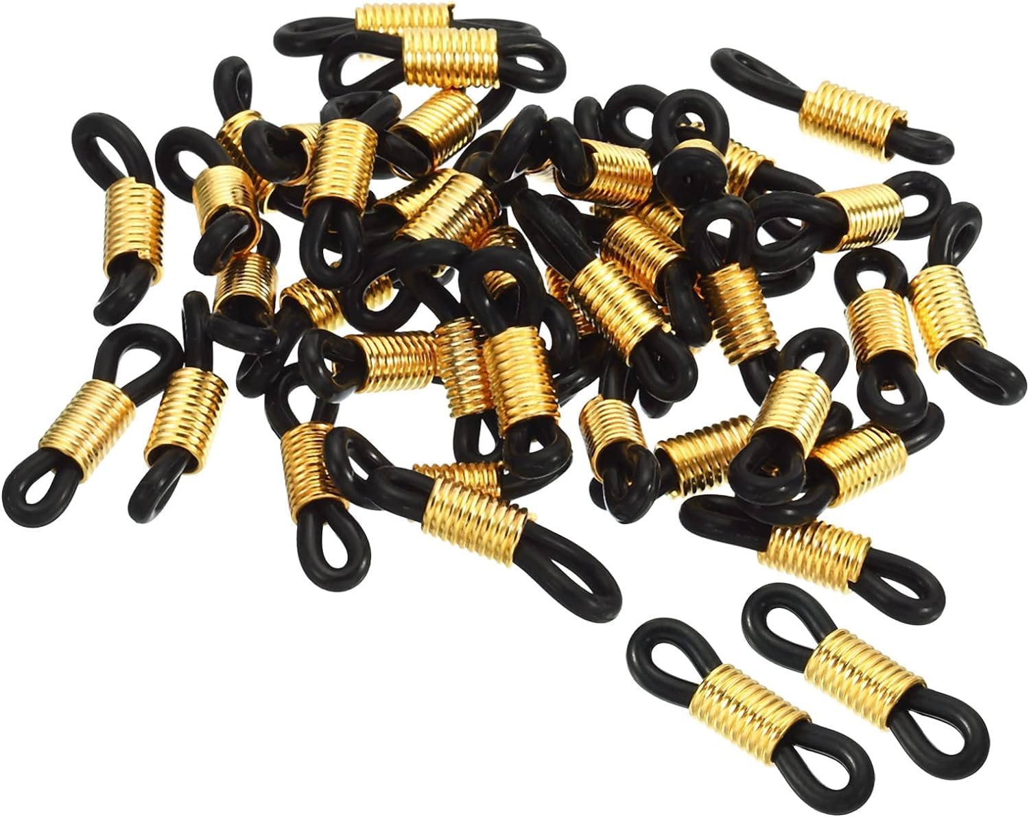Eyeglass Chain Connector, Adjustable Anti Slip Silicone Strap Holder Chain End Loop Large Size for Sunglasses | 100 Pcs | Black-Golden