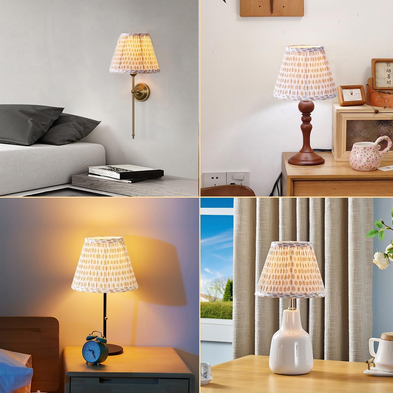 Uno Lamp Shade,Drum Pleated Lamp Shades 5" Top x 9" Bottom x 7" Slant Height,Barrel Small Replacement Lampshade (Uno Fitter), Fabric Lampshades Table lamp Shades Bottle Lamp Shade,1 Pack(Brown Floral)