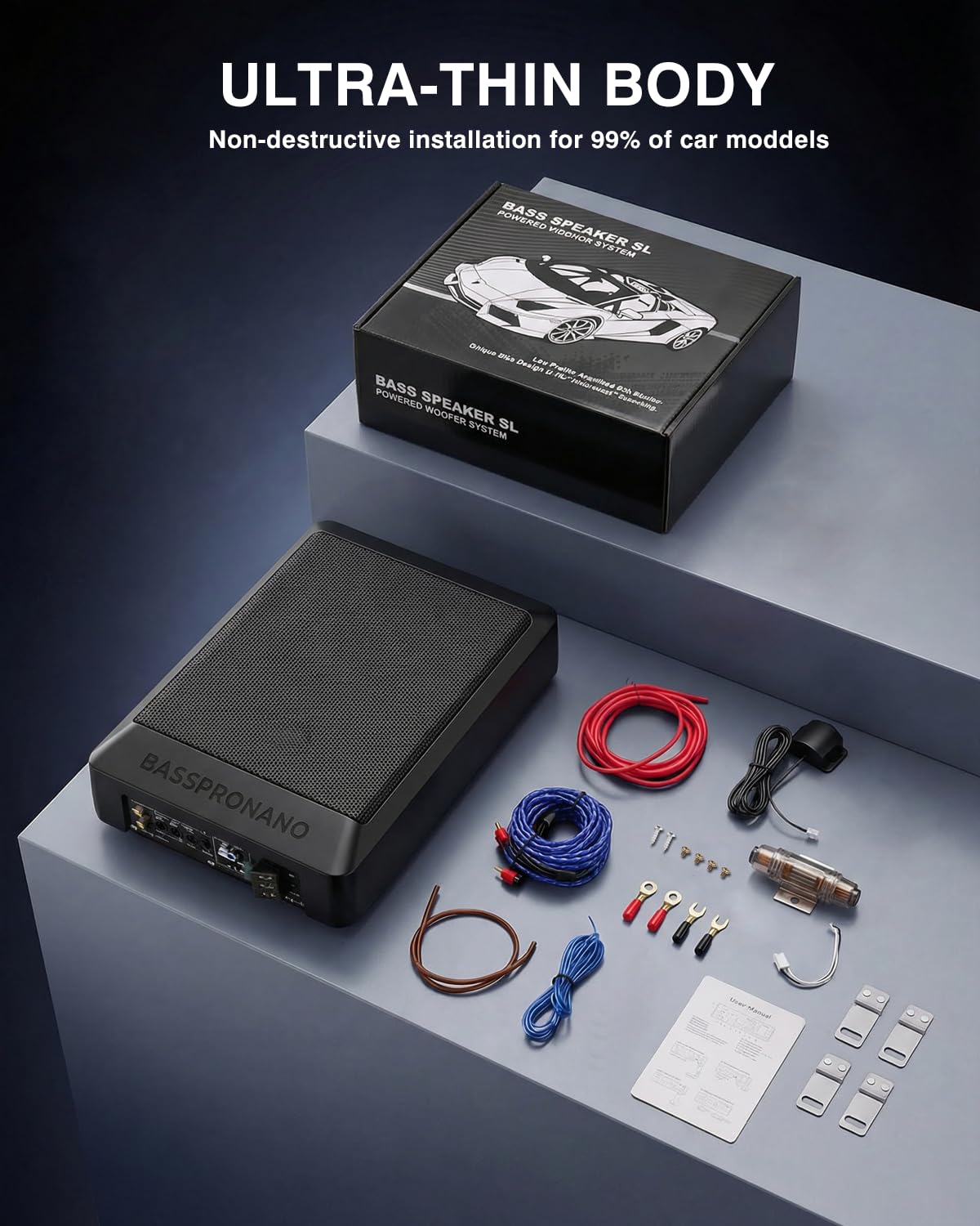Caisson de Basse pour Voiture, Subwoofer Alimenté sous Le siège Ultra, Puissance Maximale de 1000W, Amplificateur Audio Intégré, Son Surround Stéréo, Subwoofer Compact de 10 Pouces, Noir