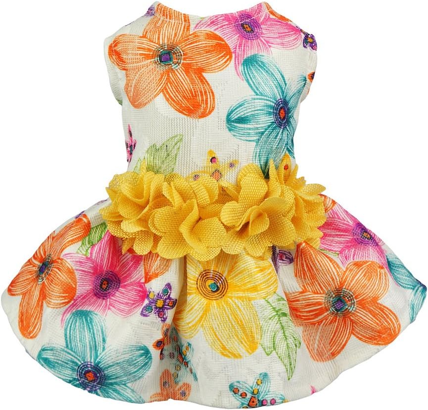 Fitwarm Floral Dog Harness Dress Pet Clothes D-Ring Vest Shirts Sundress Yellow Large