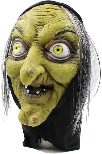 Miniatura 6 de PartyHop - Máscara de bruja de anciana - Disfraz de cosplay de terror aterrador de Halloween