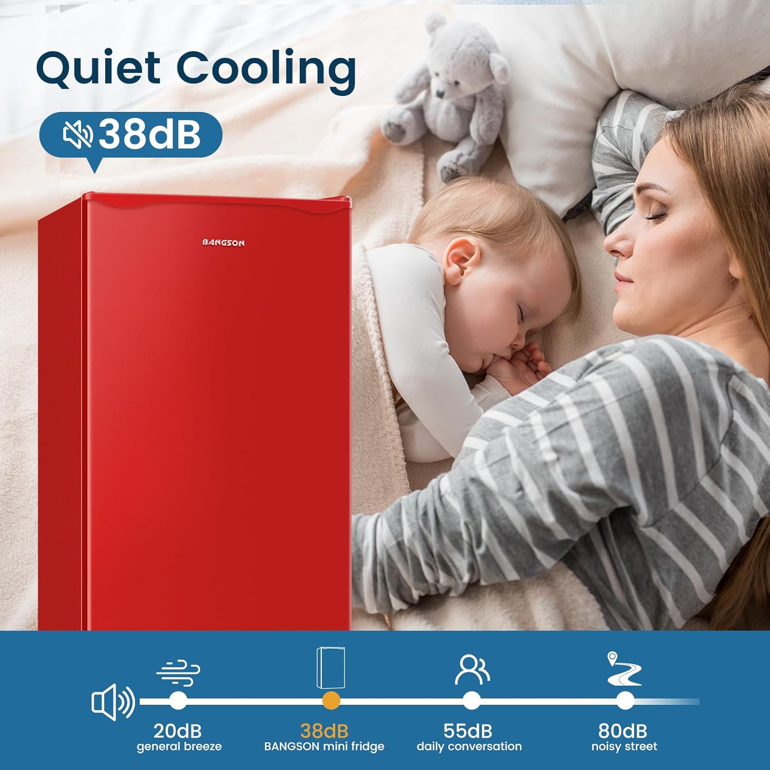 BANGSON Mini Fridge with Freezer, 3.2Cu.Ft, Single Door Small Refrigerator, Energy-efficient, Low Noise, Mini fridge for Bedroom Dorm and Office, Red