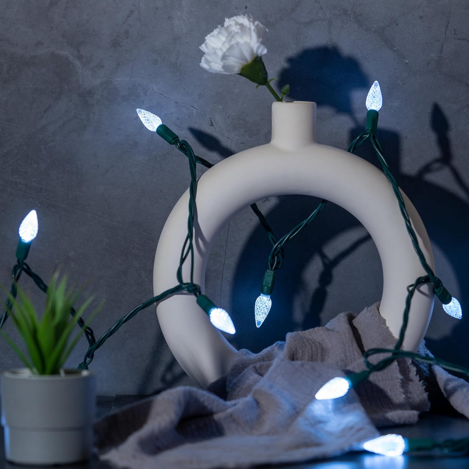 140 Cool White Strawberry One-Piece LED Christmas Lights, Pack of 2 Strands 70 Count 36 ft, High Waterproof UL Certified C6 Outdoor String Lights (Cool White - Green Cord)