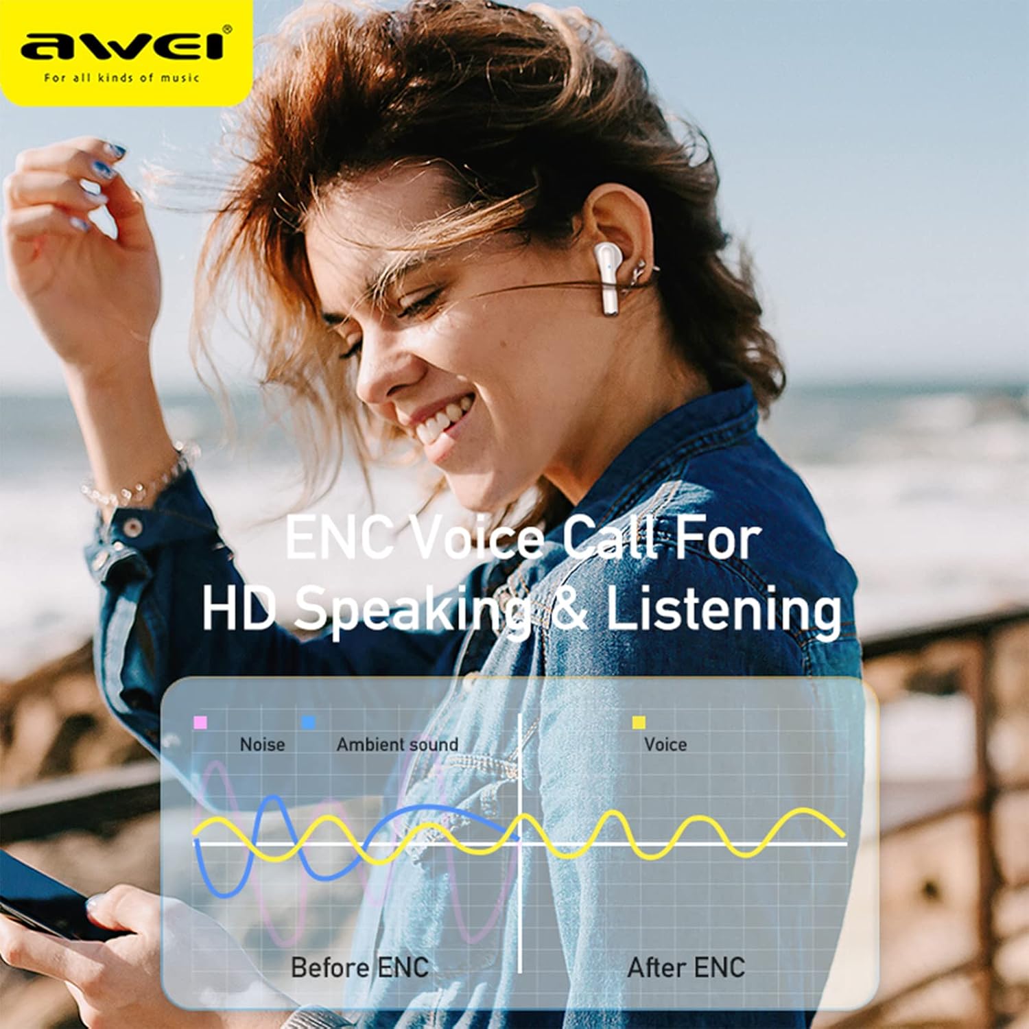 AWEI T61 Earbuds with ENC voice call technology