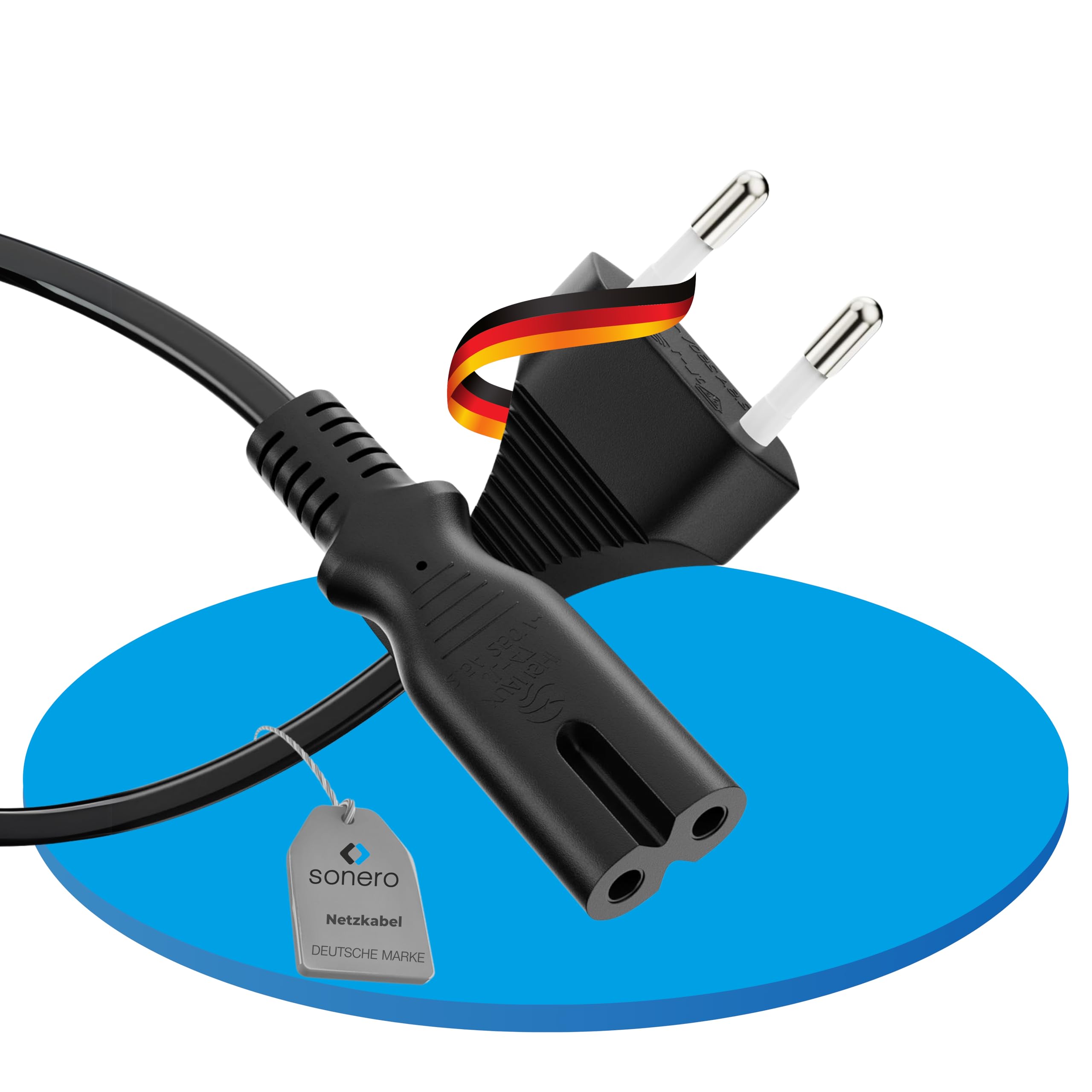 sonero Stromkabel Netzkabel 2 Polig, 3,0m – Eurostecker Typ C auf IEC C7 (Euro 8) – Schwarz