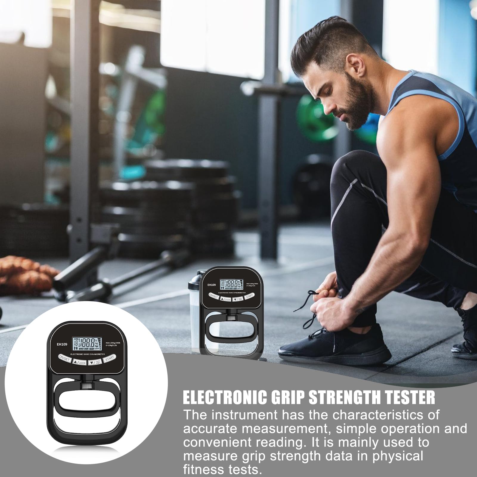 Dynamómetro digital de mano de 180 kg/396 lb, medidor de fuerza de agarre con cable de carga USB, indicador LED, entrenador de fuerza de agarre, color negro