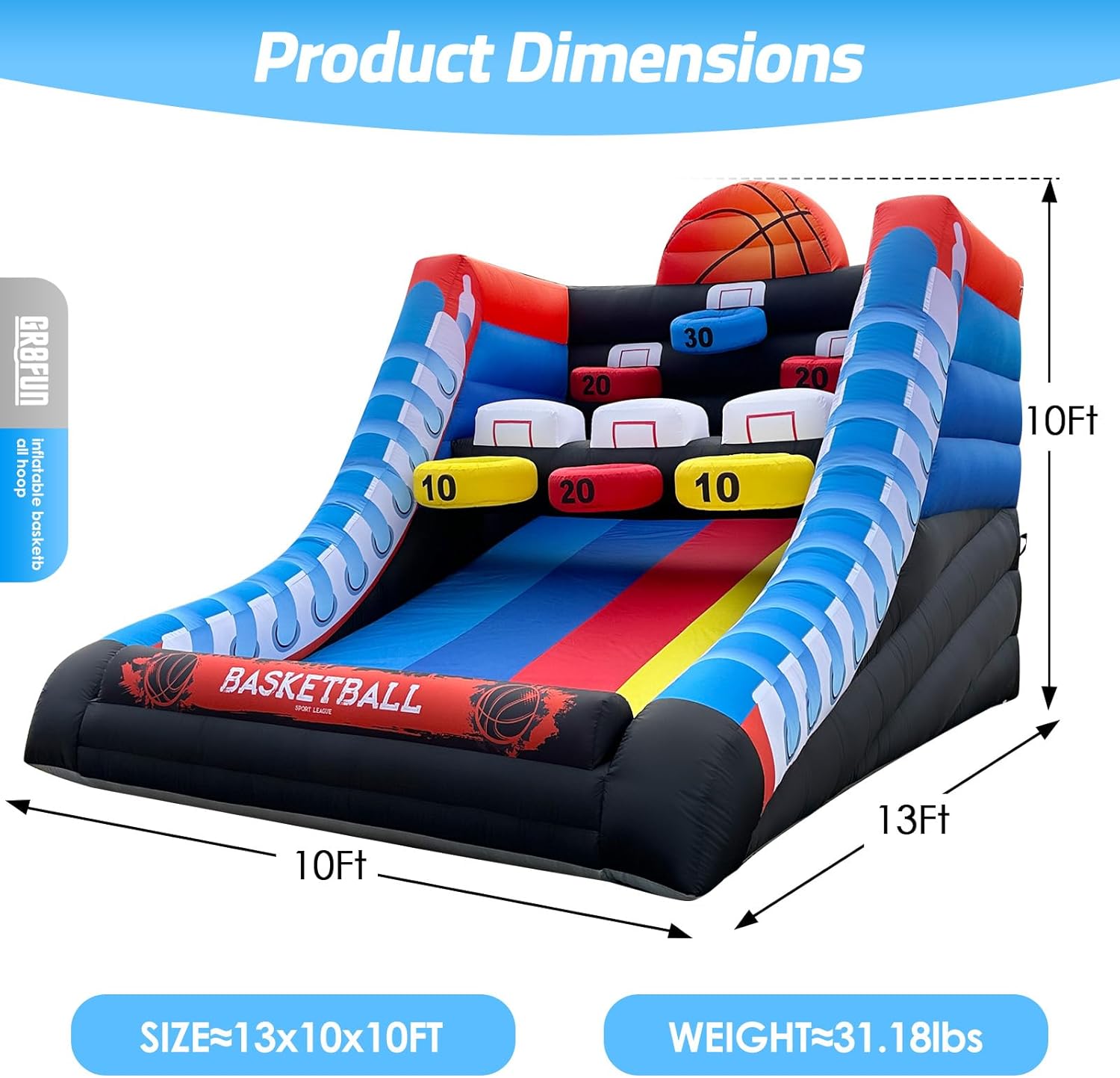 Inflatable Basketball Hoop 10' L x 13' W x 10' H, Oxford Inflatable Basketball Game with 4 Balls & Air Blower, Easy Setup Inflatable Games for Indoor/Outdoor Events, Carnivals, Backyard