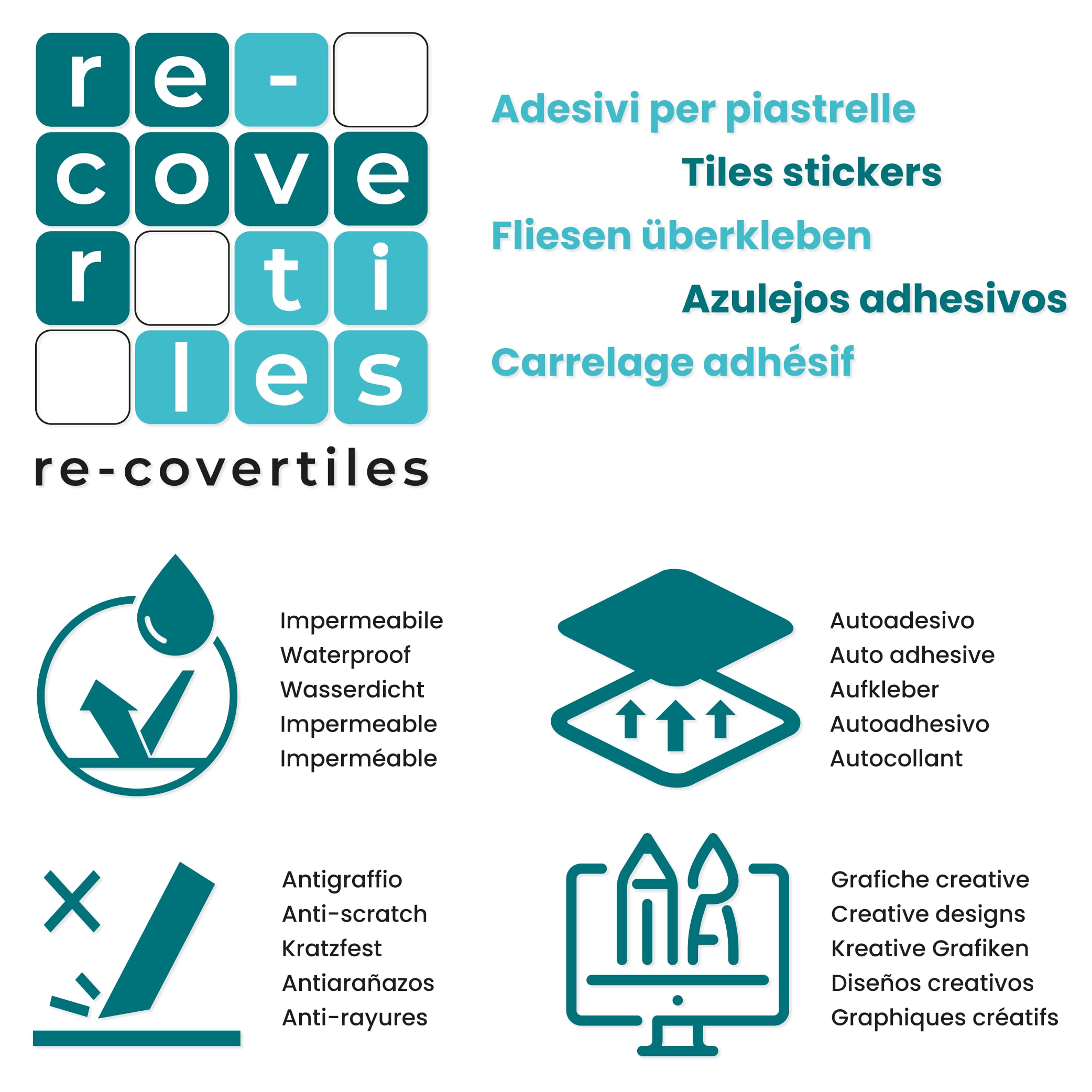 RE-COVERTILES - Adesivi per Piastrelle Bagno e Cucina 10 Pz 20x20 cm - PS00105 Decorazione murale in PVC Impermeabile mattonelle Mosaico Stile cementine Azulejos