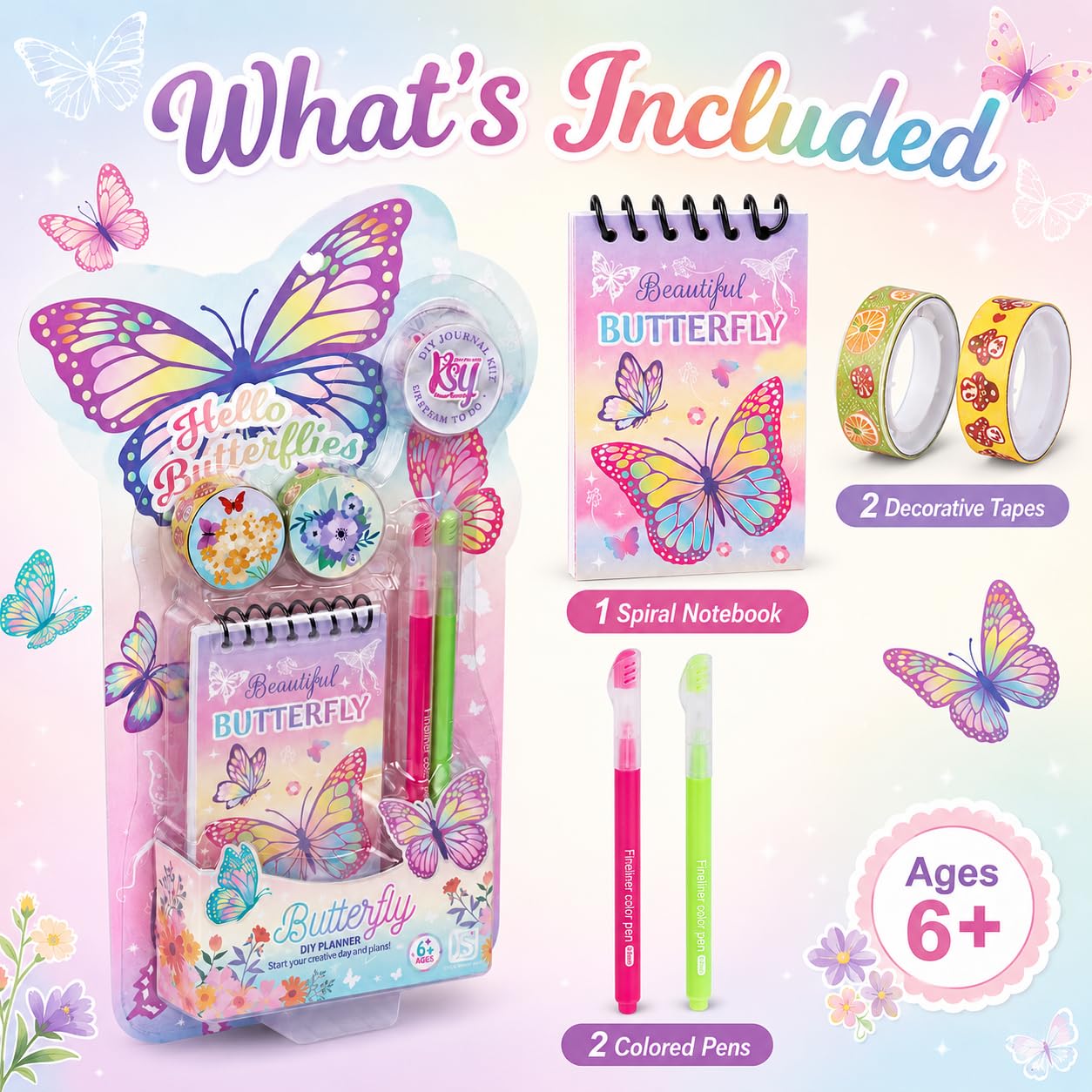 Butterfly Journal Kit for Girls Ages 6+, Notebook with Pens and Tape image 2