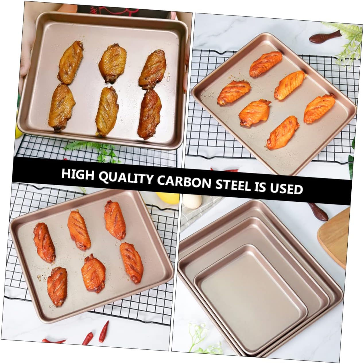 Mikinona 3pcs Rectangular Carbon Steel Cake Baking Pans Nonstick Deep Bakeware for Savory Baking Cookies Brownies and Lasagna Versatile Food Serving Trays for Home Use