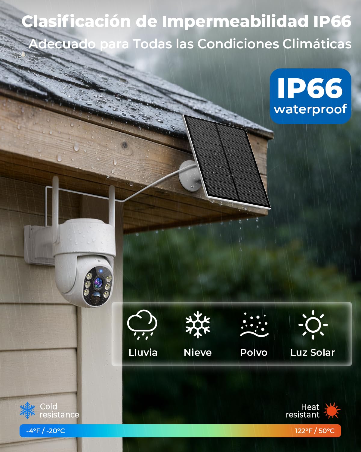 WESECUU Cámara Vigilancia WiFi Exterior Solar Inalámbrica 2.5K 4MP con Panel Solar 5W, Batería 8000mAh, WiFi 2,4 y 5GHz, PTZ 360°, Seguimiento Automático, IP66, Grabación 24H
