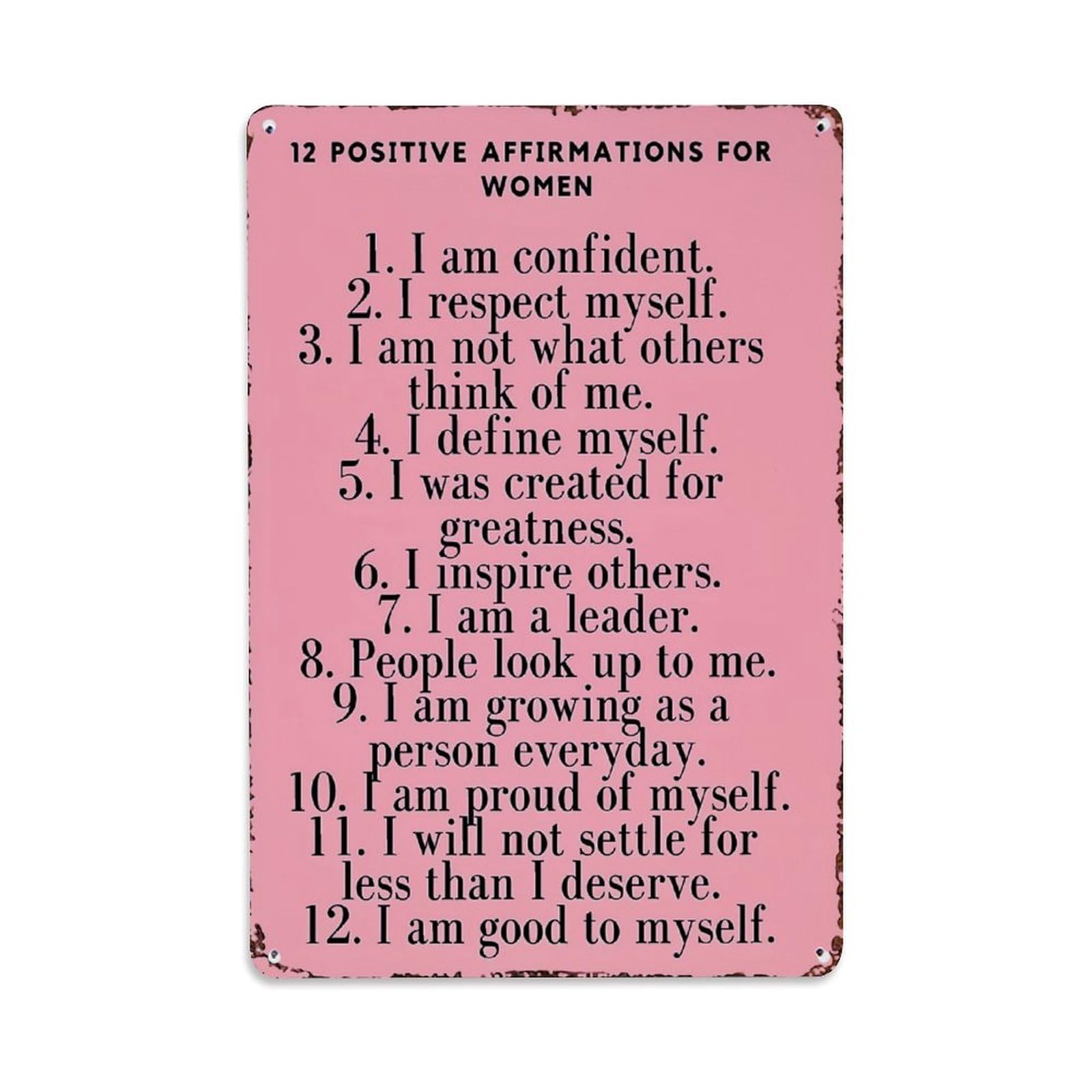 Jdyaojiesheng Vintage Pink Background Text List Affirmations Tin Sign Retro Metal Wall Decor Metal Poster, Home Bar Garage Farmhouse Cafe Wall Art Decoration 8X12inches