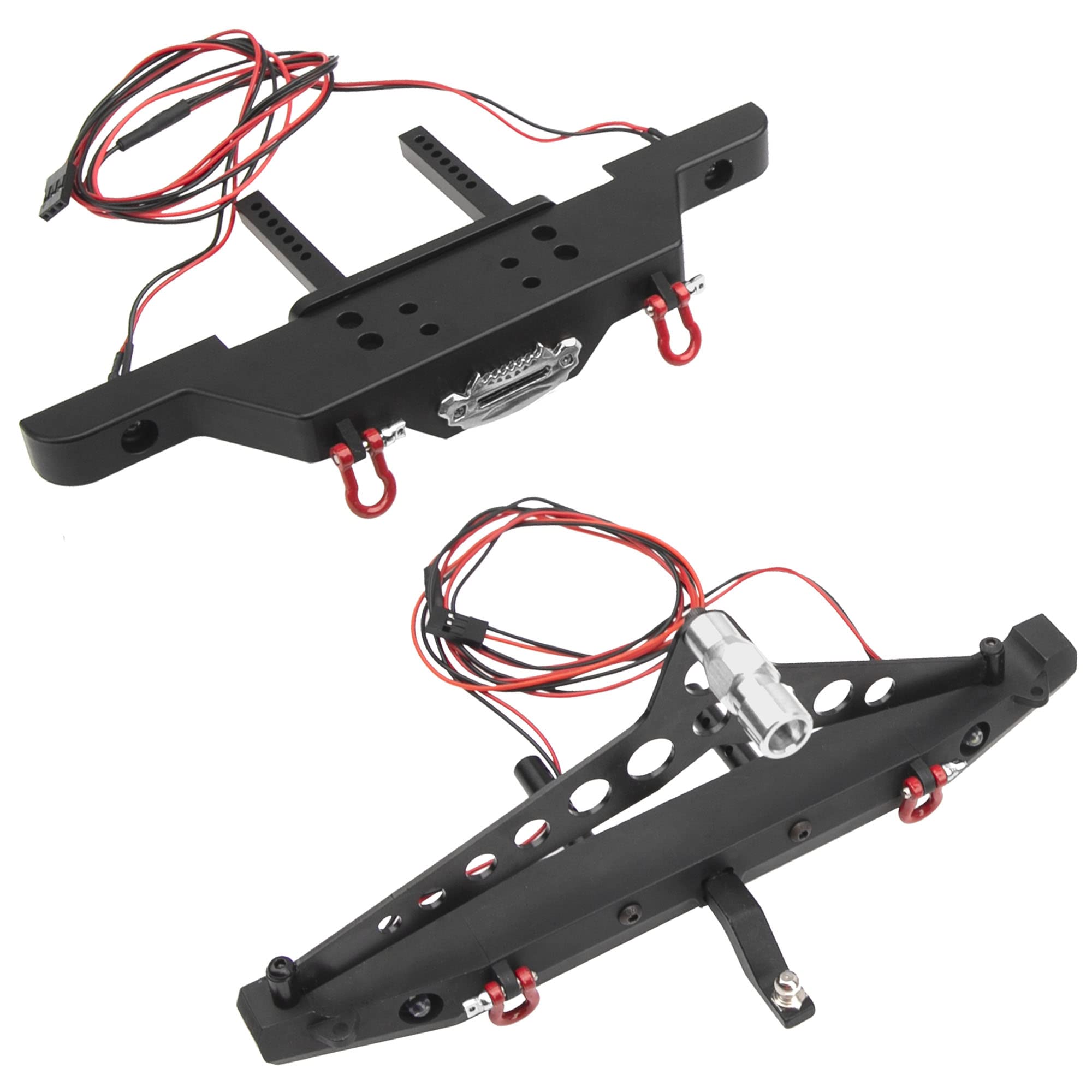 RC Front Bumper & Rear Bumper with LED Lights Headlights Tow Hook Spare Tire Carrier Compatible with Axial SCX10 Traxxas TRX4 90046 90047 SCX10-iii AX10300 1/10 RC Crawler Car