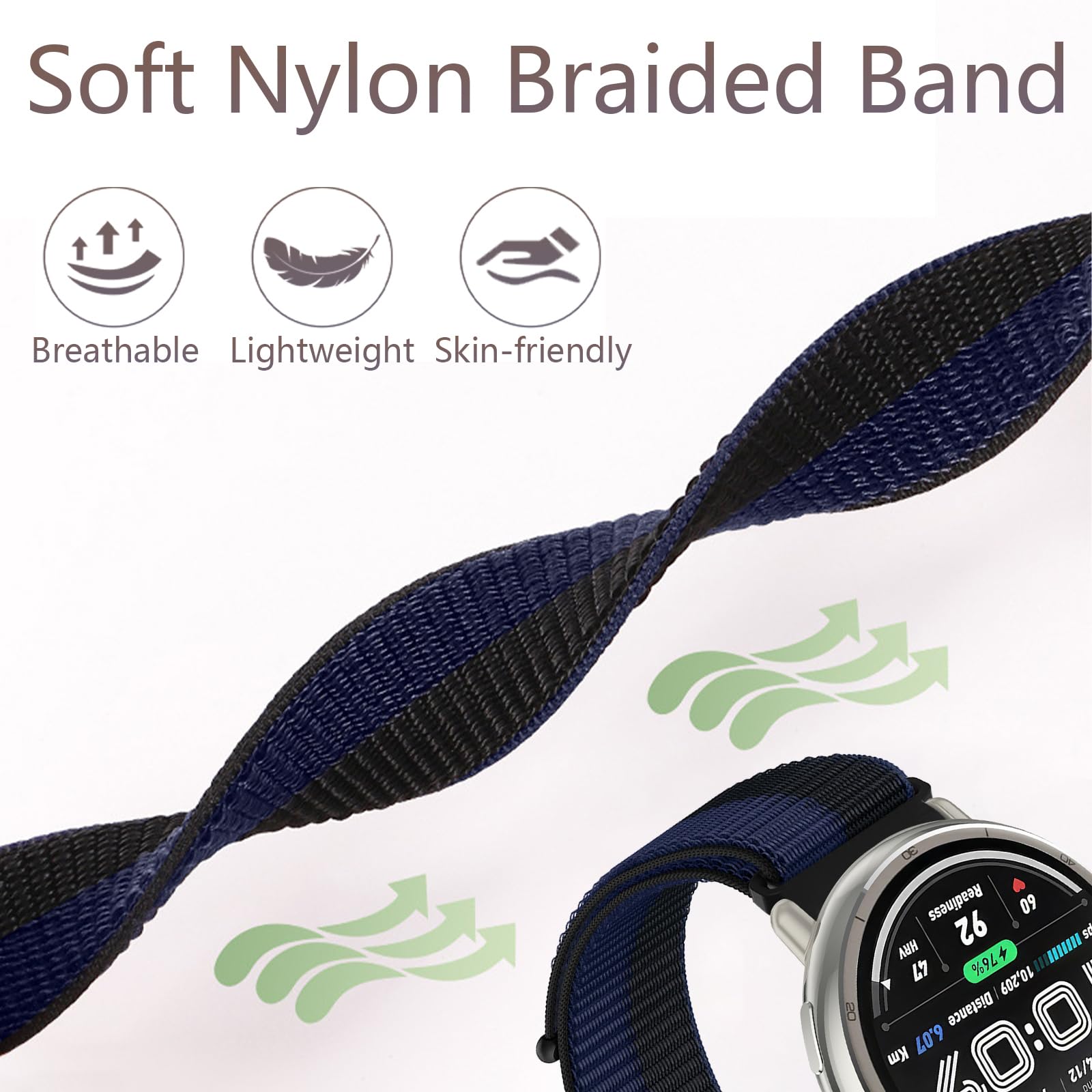 Nylon Cinturino 20mm per Amazfit Active 2/Active/Amazfit GTS/GTS 2/2e/GTS 3/GTS 4/GTS4 Mini/GTR Mini/Amazfit Bip/Bip U/BipU Pro/Bip 3/Bip3 Pro/Pop/Pop Pro Cinturini Sport per Uomo Donna