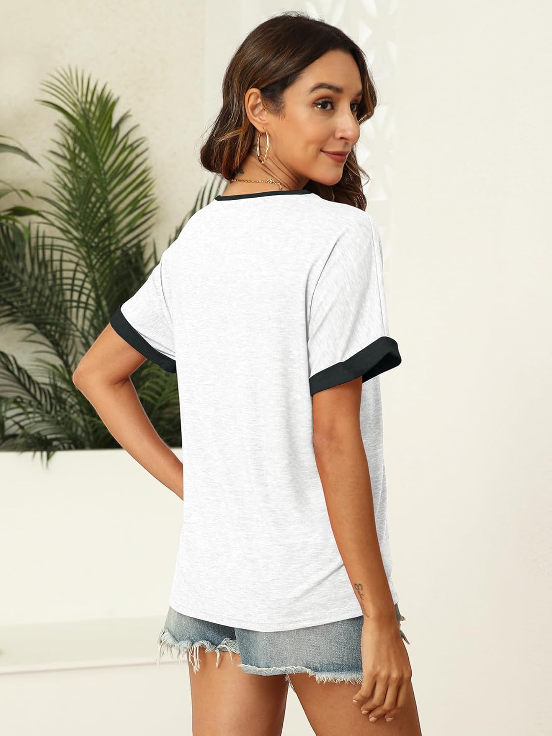 Women Summer Top V Neck Short Sleeve Blouse Casual Loose Tees Comfort Colors Tshirt 2026 Fashion Beach Vacation Clothe - Image 2