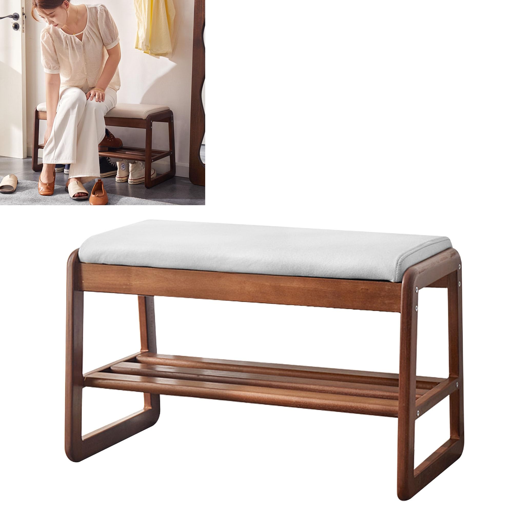 MSHGSKU Entryway Shoe Bench with Storage - Small Wooden Shoe for Hallway Bedroom and Entryway - Space-Saving Storage Solutions and Stylish Seating