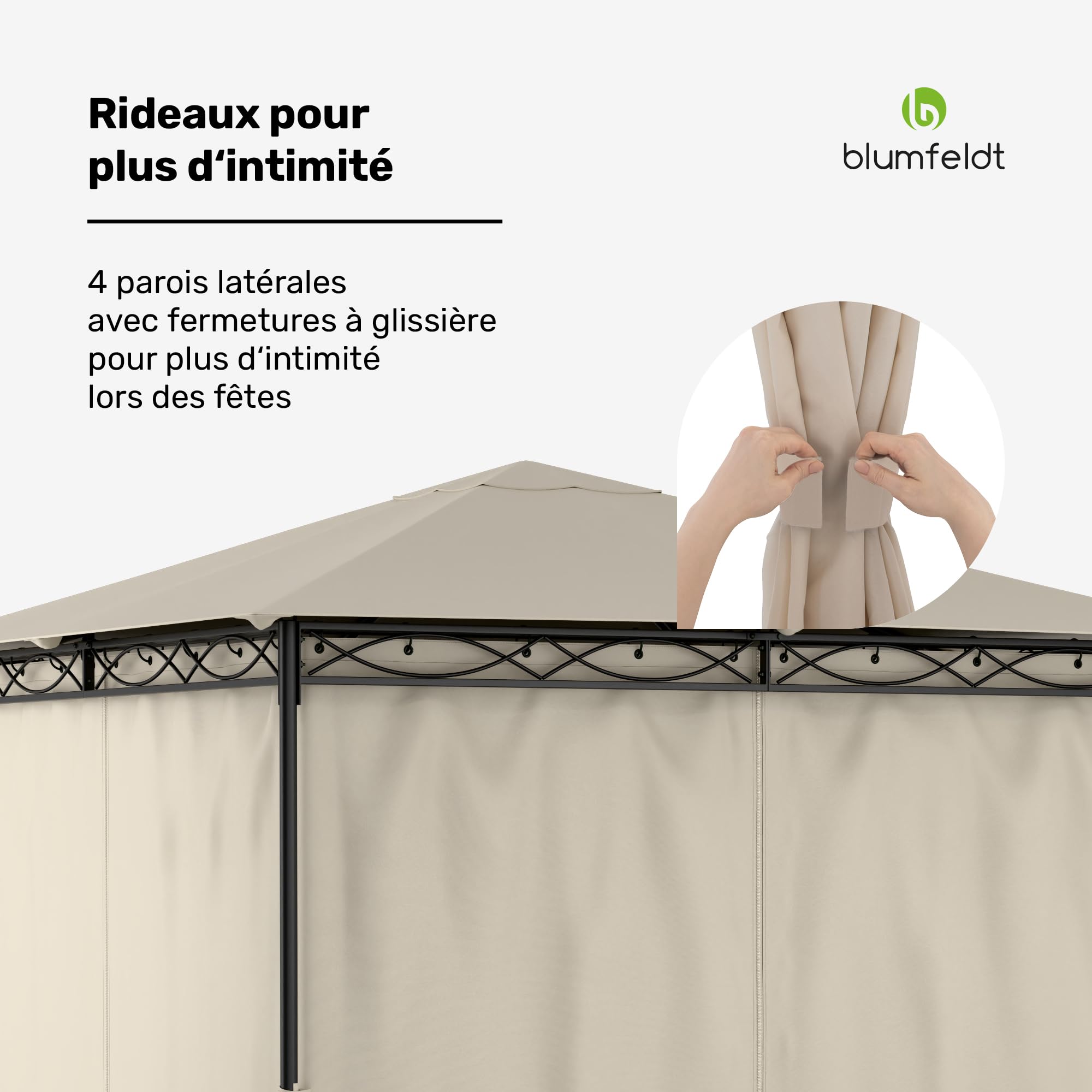 Blumfeldt Mondo - Pergola, namiot imprezowy, namiot ogrodowy, gazebo, Wymiary: 2,95 x 2,6 x 2,95 m (SxWxG), 4 ściany boczne, EasyMount Concept, Ochrona przed UV/wiatrem/deszczem, beżowy