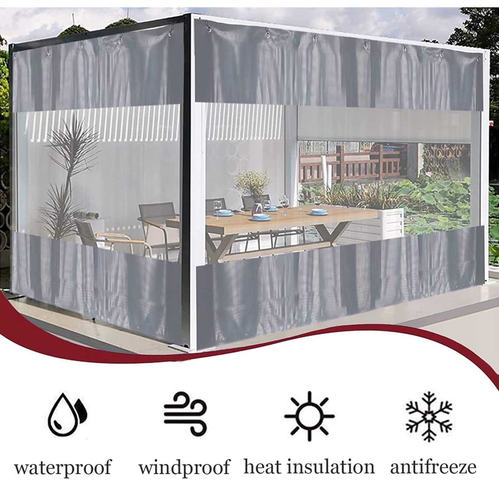 Tenda Trasparenti Per Esterni, 1,5x2/2,5x2,5/3,5x3m, Pannelli Laterali in Tela Cerata Impermeabile Per Patio Pergolato, Telo in Pvc Con Occhielli, Tende in Telone Divisorio,WxH-3.5x3m/11.48*9.84ft