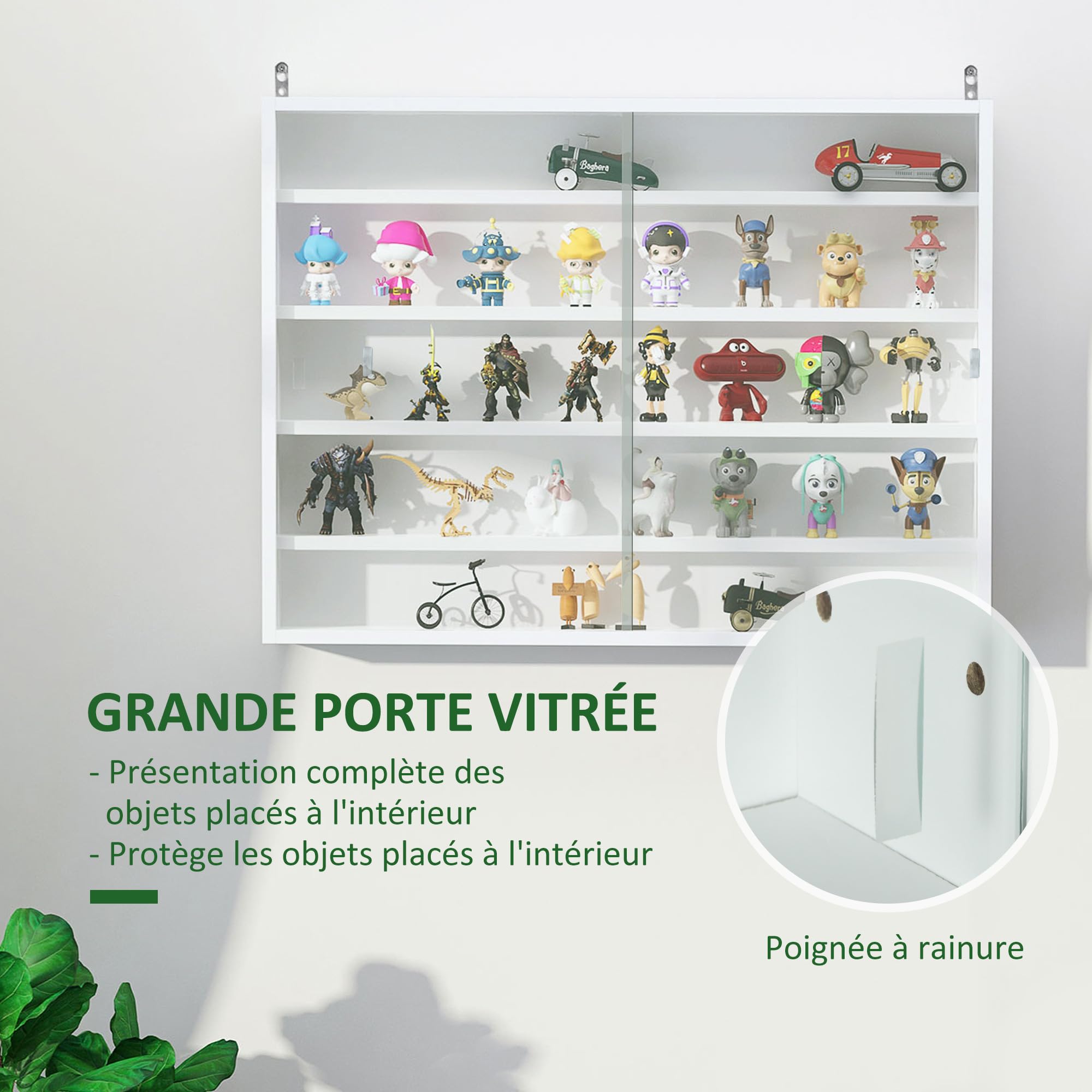 Vitrine Murale Pour Collection 80x83 Cm - 6 étagères Réglables, Portes Coulissantes En Verre, Couleur Chêne - 4