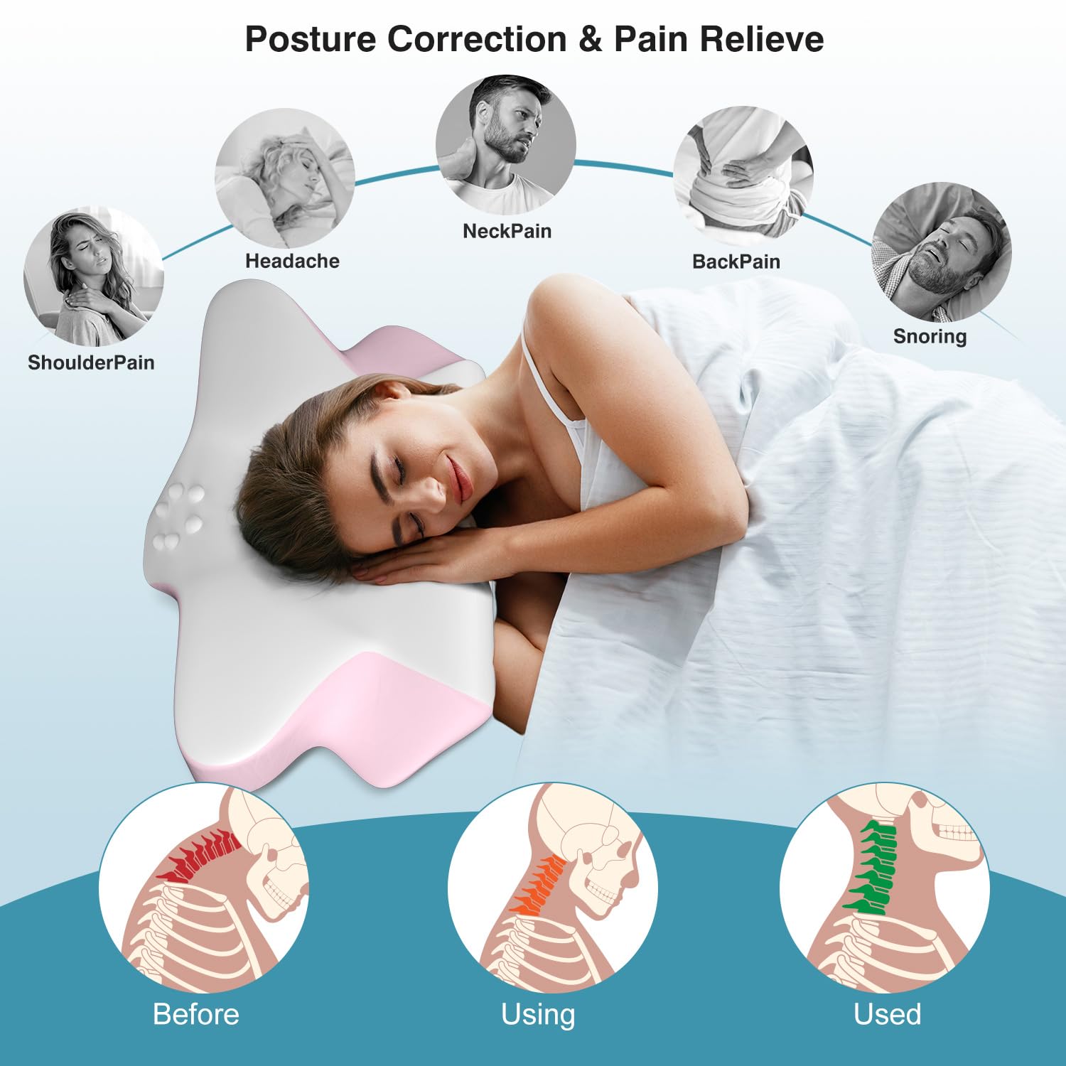 Cuscino Memory Foam Ergonomico Con Federa In Seta Di Ghiaccio - Regolabile Per Collo E Spalle