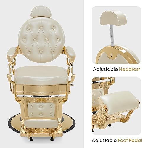 Miniatura 4 de BarberPub Silla de peluquero resistente para hombres con reposacabezas, sillas reclinables hidráulicas de metal antiguo multiusos, equipo de
