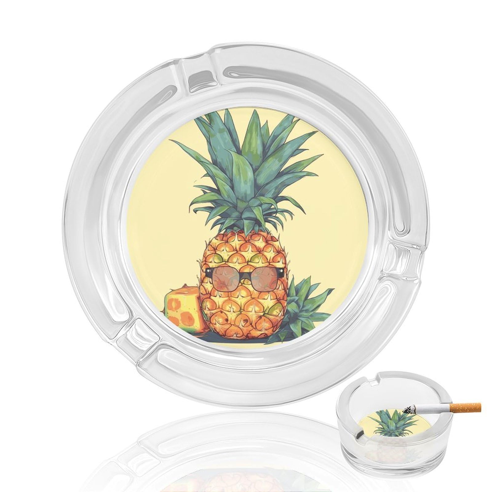 Fekiloot Men's Style Funny Pineapple Glass Ashtray For Cigarette Cigar,Cigarette Ashtray For Indoor Or Outdoor Use,Cigar Ashtrays With 3 Notches-Glass Decor Gift For Smokers