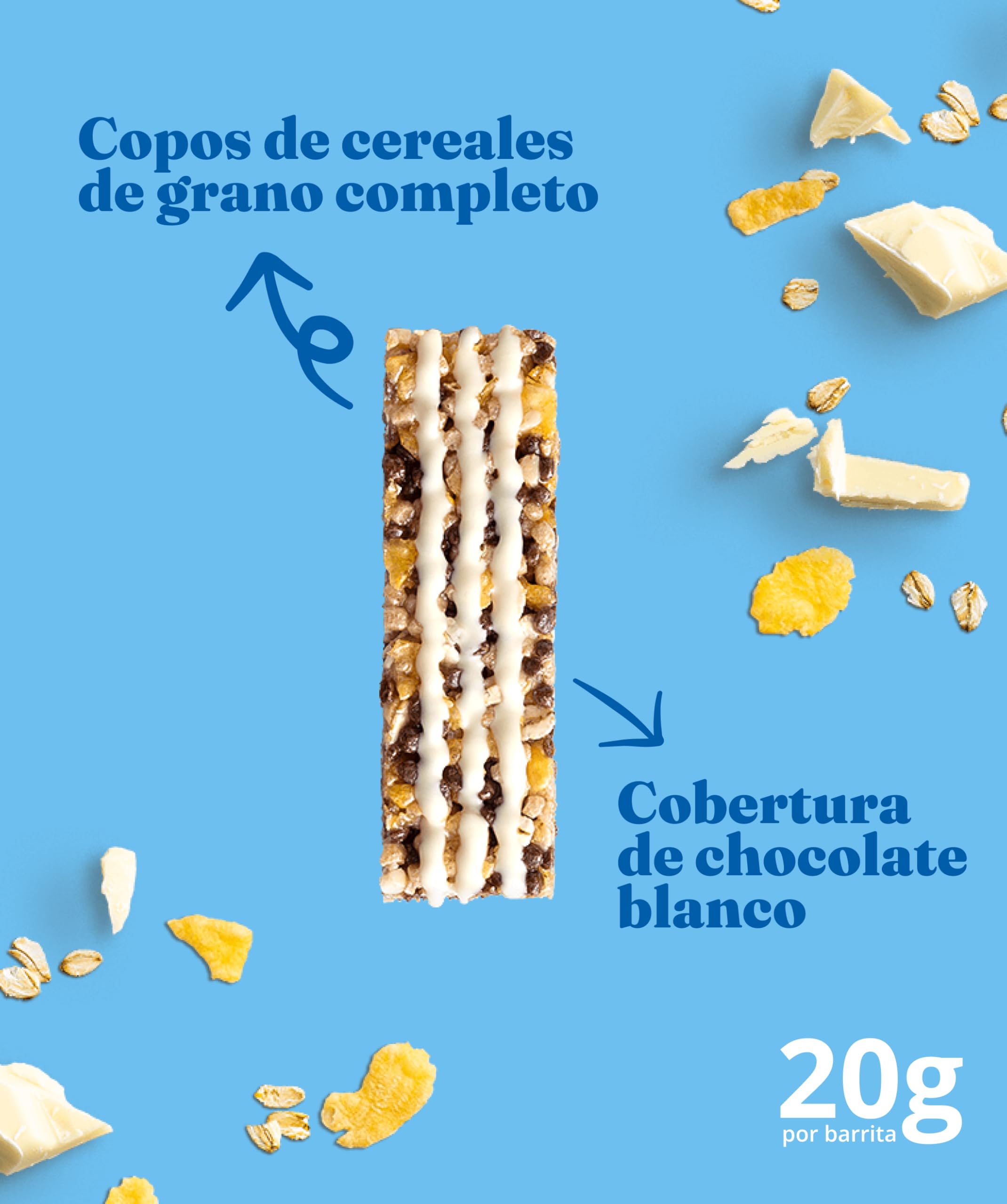 Corny - Barritas de Cereales 0% de Chocolate Blanco, Sin Azúcares Añadidos, Bajo en Calorias y Grasas Saturadas, Fuente de Energía, Fibra y Proteinas, Pack de 10 (60 unidades), 6x20 g