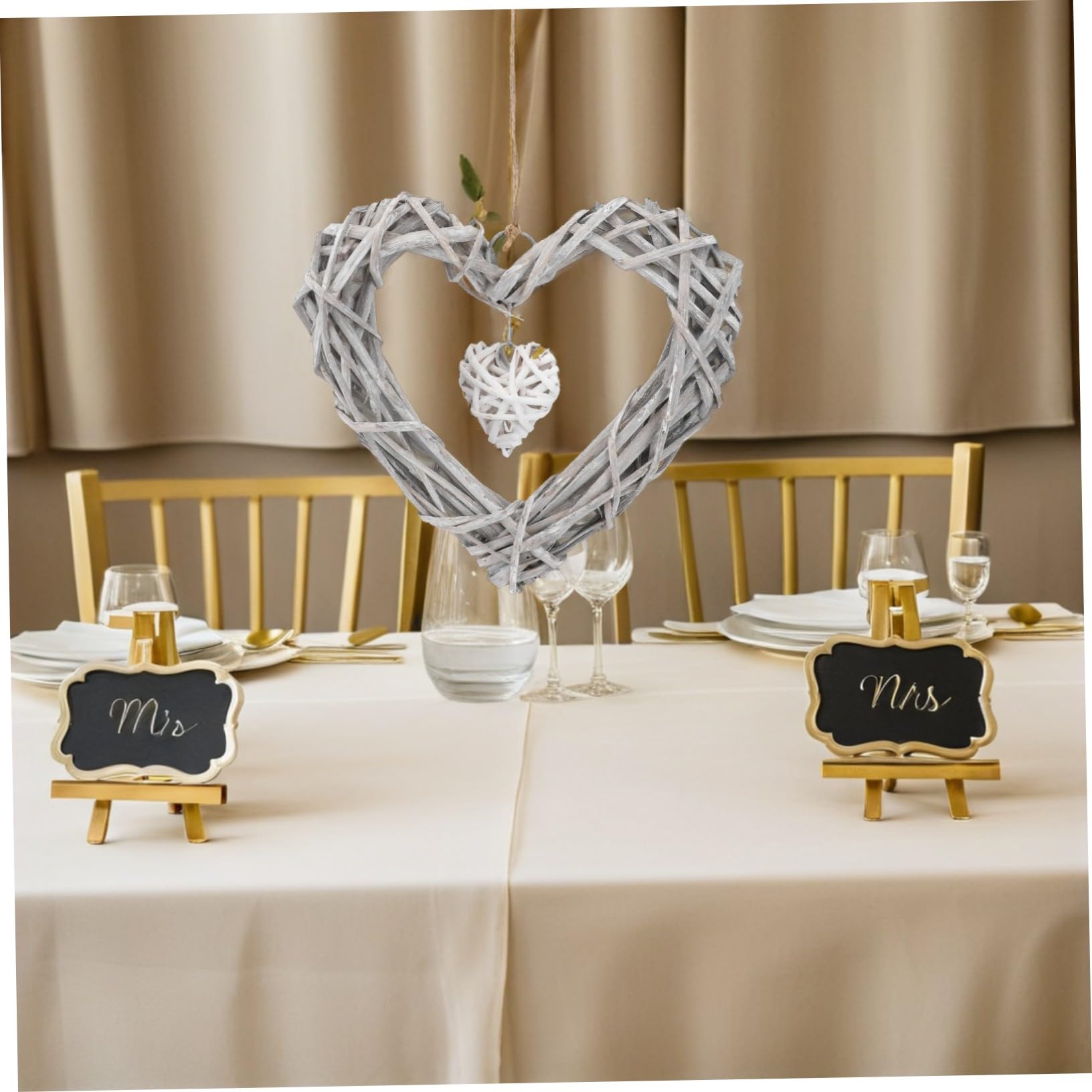 BESTYASH 4 Pezzi Ghirlande Cuori in Vimini Decorazione da Parete in Rattan con Pizzo Appeso Leggero per Matrimonio Feste e Decorazioni Casa
