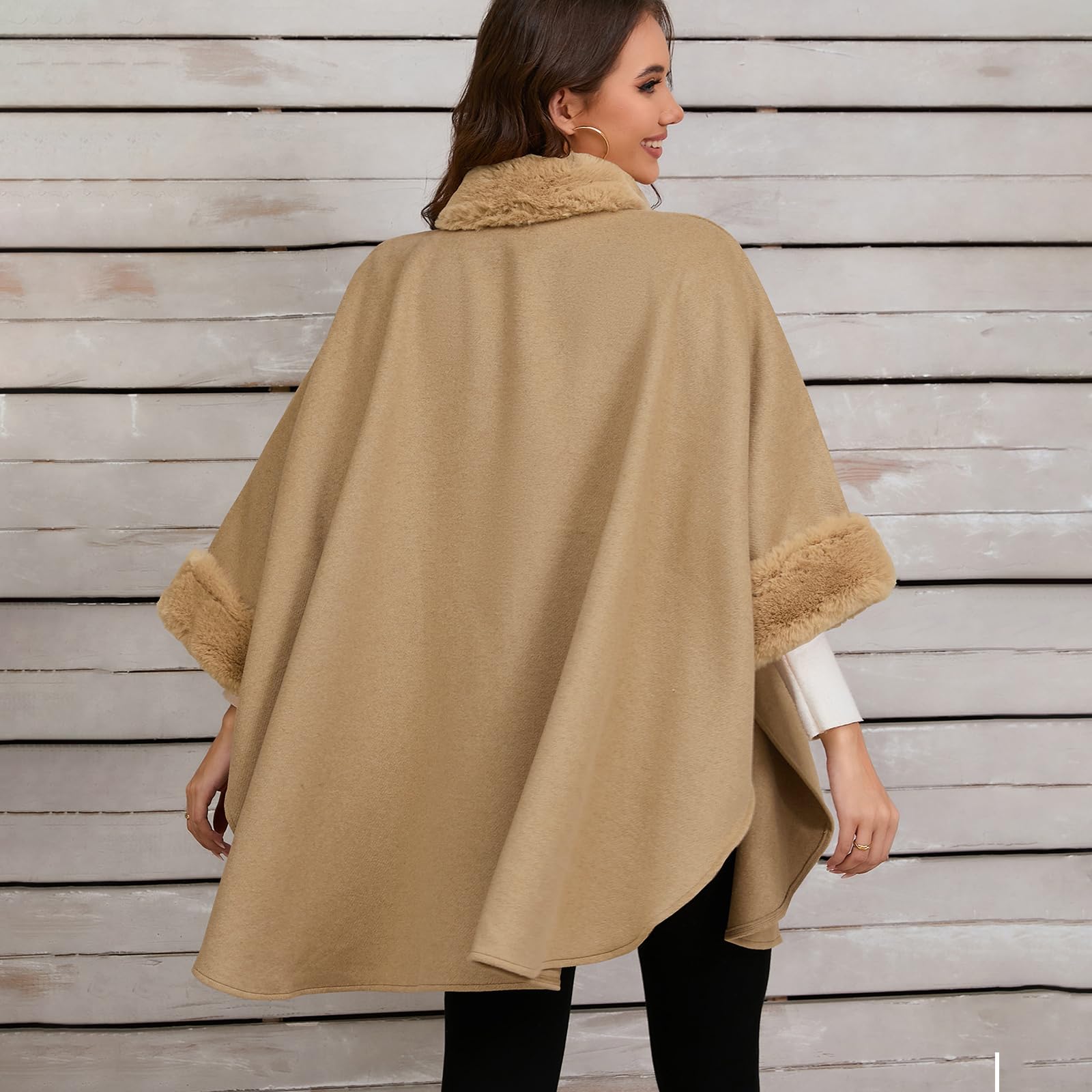 Vintage Loose Fit Poncho Mantelle Cappotto Con Colletto Peloso Polsini Per Le Donne Inverno Aperto Anteriore Baggy Mantello Cardigan Scialle Avvolgere Giacche Esterne Eleganti