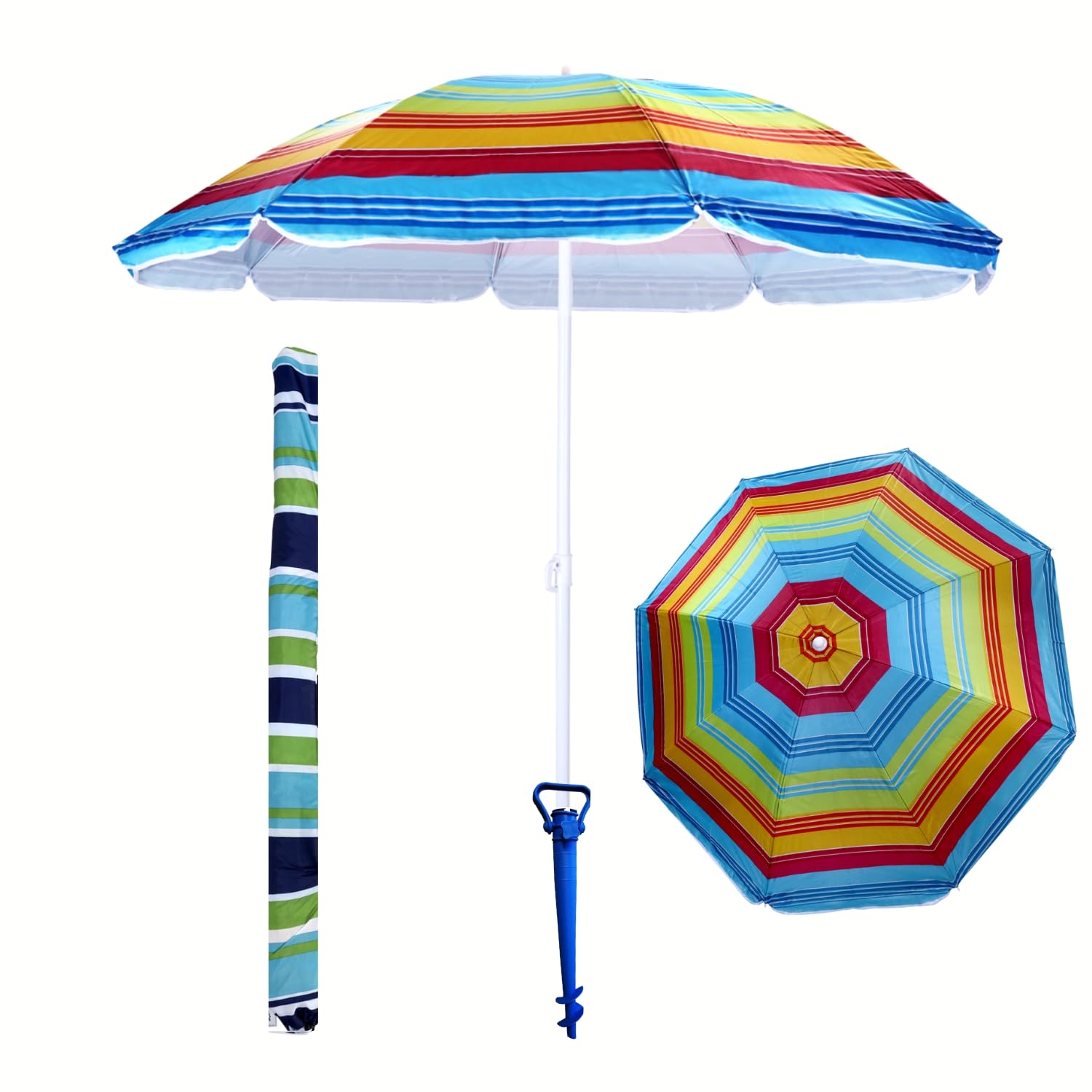 Beach Umbrella for Sand - UV 50+ Protection | Outdoor Beach Umbrella with Sand Anchor | Adjustable Height | Water & Wind Resistant (1.6 M / 160 Cm)