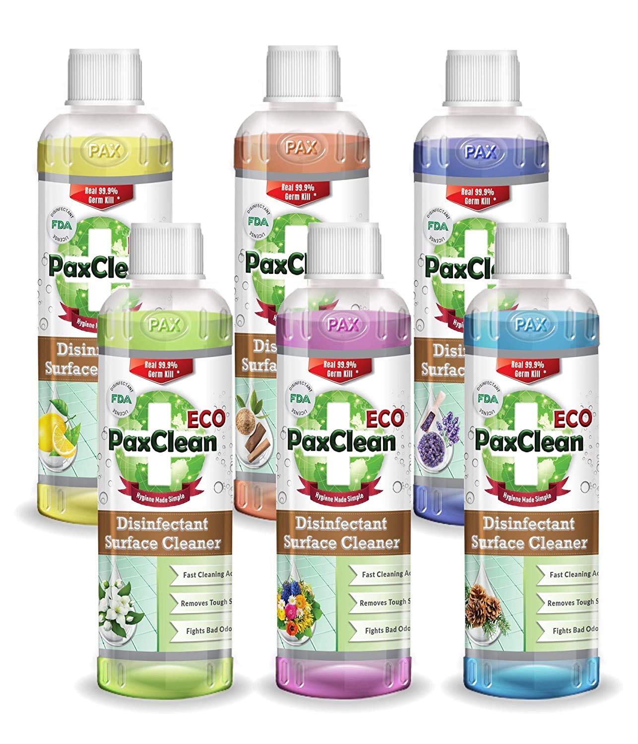 PaxClean ECO 6-in-1 Unique Variety Floor Cleaner Pack (Citrus, Pine, Lavender, Sandalwood, Jasmine, Floral Bloom) 1.5 L (6 x 250 ml)
