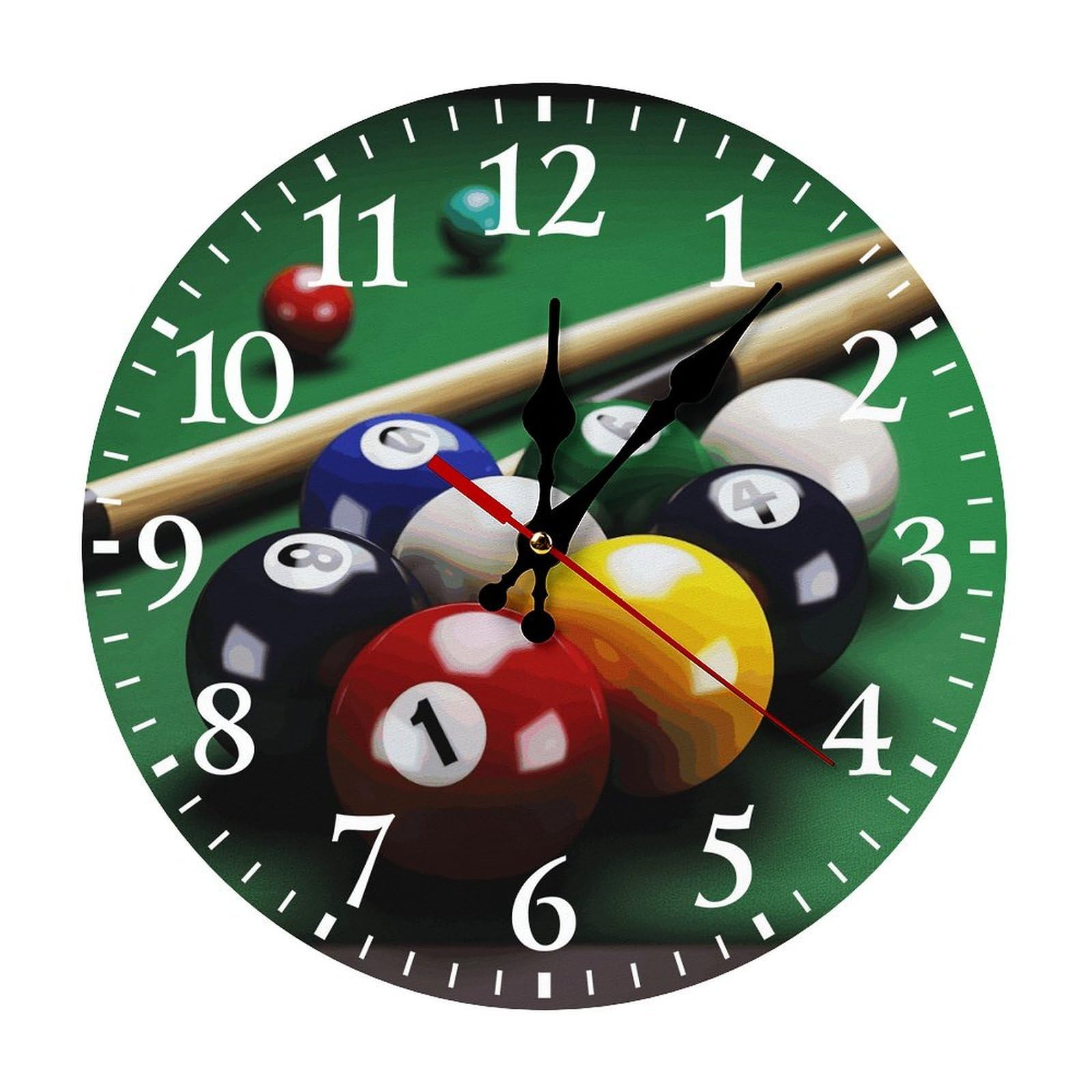 QMNLKH Billiards Wall Clock for Home, Battery Operated Clock for Hotel, Round Wall Clock with Arabic Numerals White, Easy to Read, Non-Ticking Clocks for Living Room 25 * 25cm