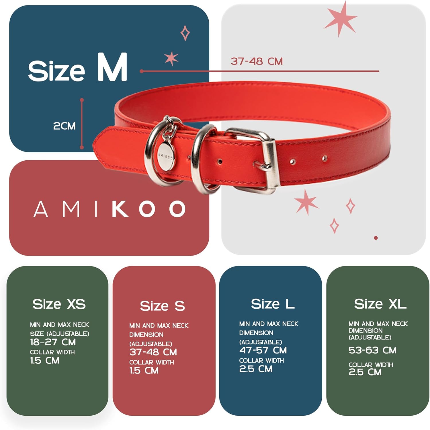 Amikoo | Dog Collar | Handcrafted Mexican Design | Made from Vegan Leather | Buy with a Cause | Dog Accessories | Cruelty-Free | Red | Size M
