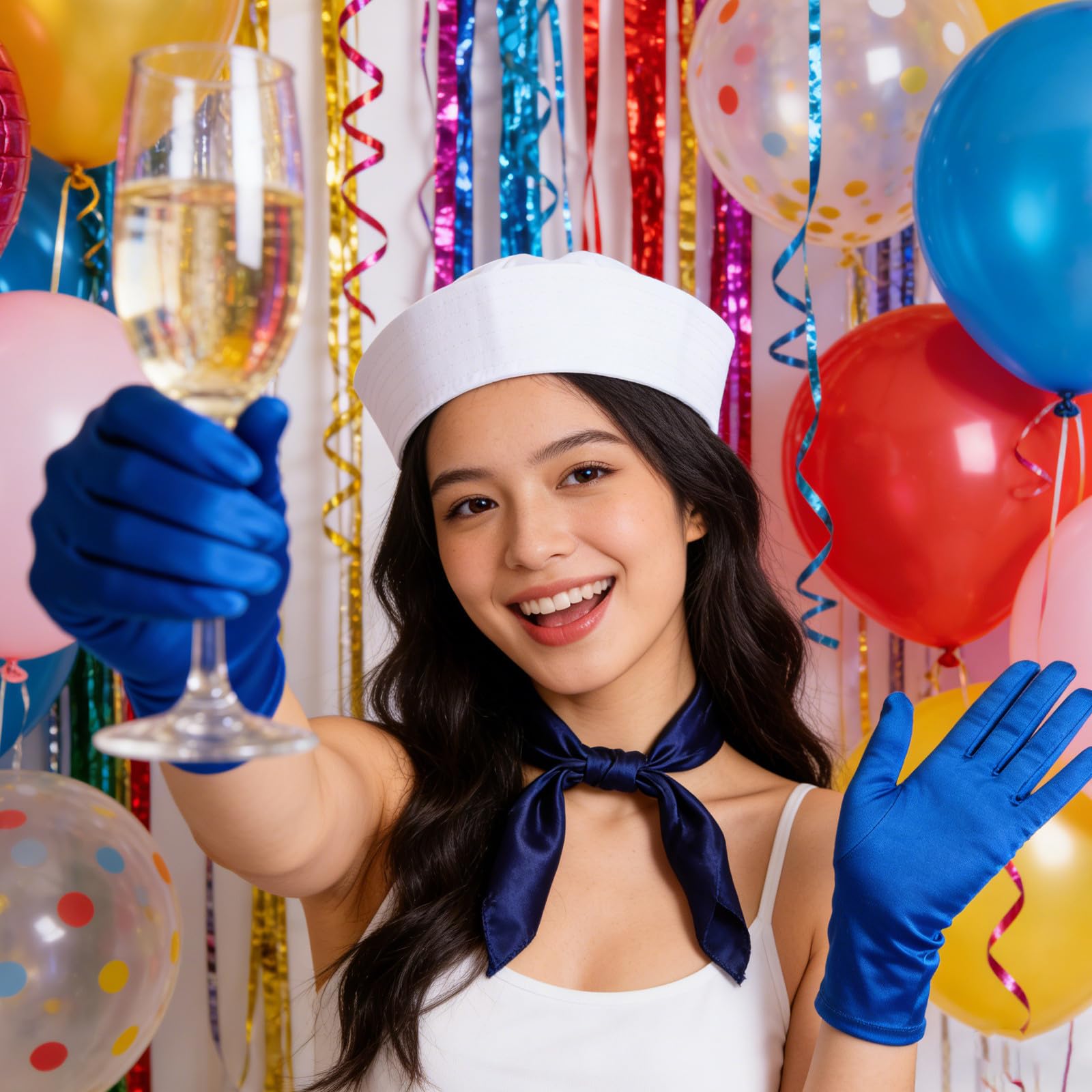 Tofficu 5 Juegos Conjunto de Disfraz de Marinero para Mujer Sombrero Ajustable y Bufanda Náutica de Tela de Color Claro, Cómodo para Fiestas Temáticas y Eventos Festivos