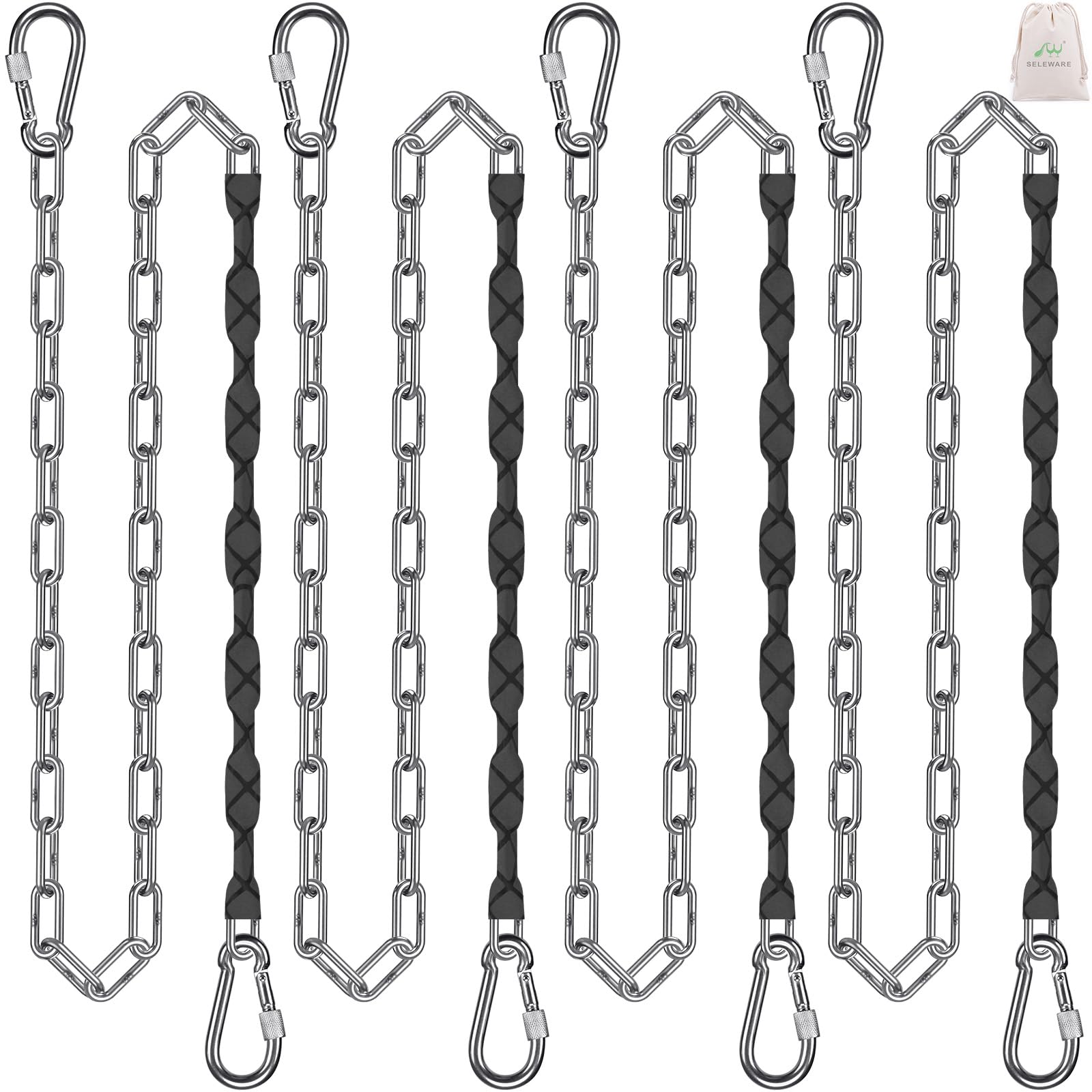 SELEWARE 4 Pcs 85" Stainless Steel Hanging Chains Heavy Duty Swing Chains