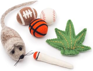 Glaciart One Felt Cat Toys Set (6pc) – Handmade Wool Catnip Toys for Indoor Cats | Eco-Friendly Natural Wool Balls, Mouse & Joint Toys | Durable Cat Enrichment Toys for Exercise & Play