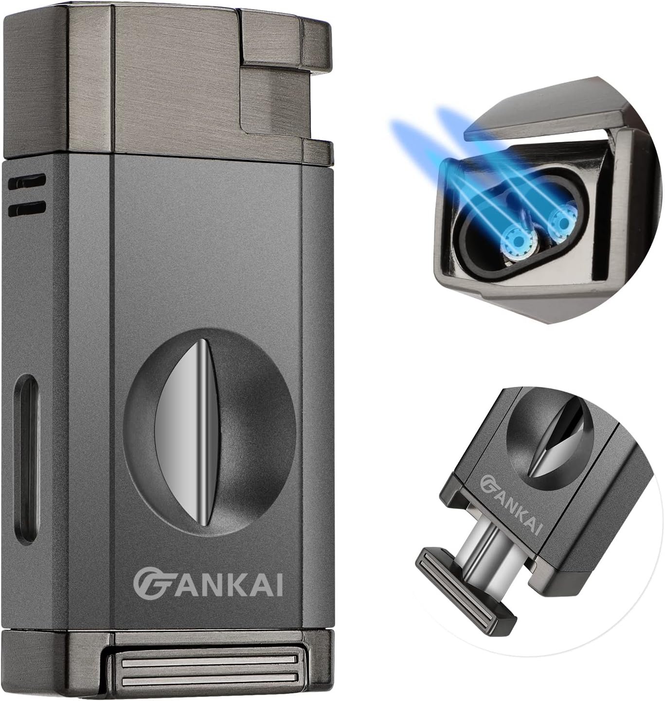 FANKAI Torch Lighter with Cigar V Cutter, Cigar Lighter Double Jet Flame Refillable Butane Lighter 2 in 1 Windproof Lighters for Smoking with Gift Box (Butane Not Included)