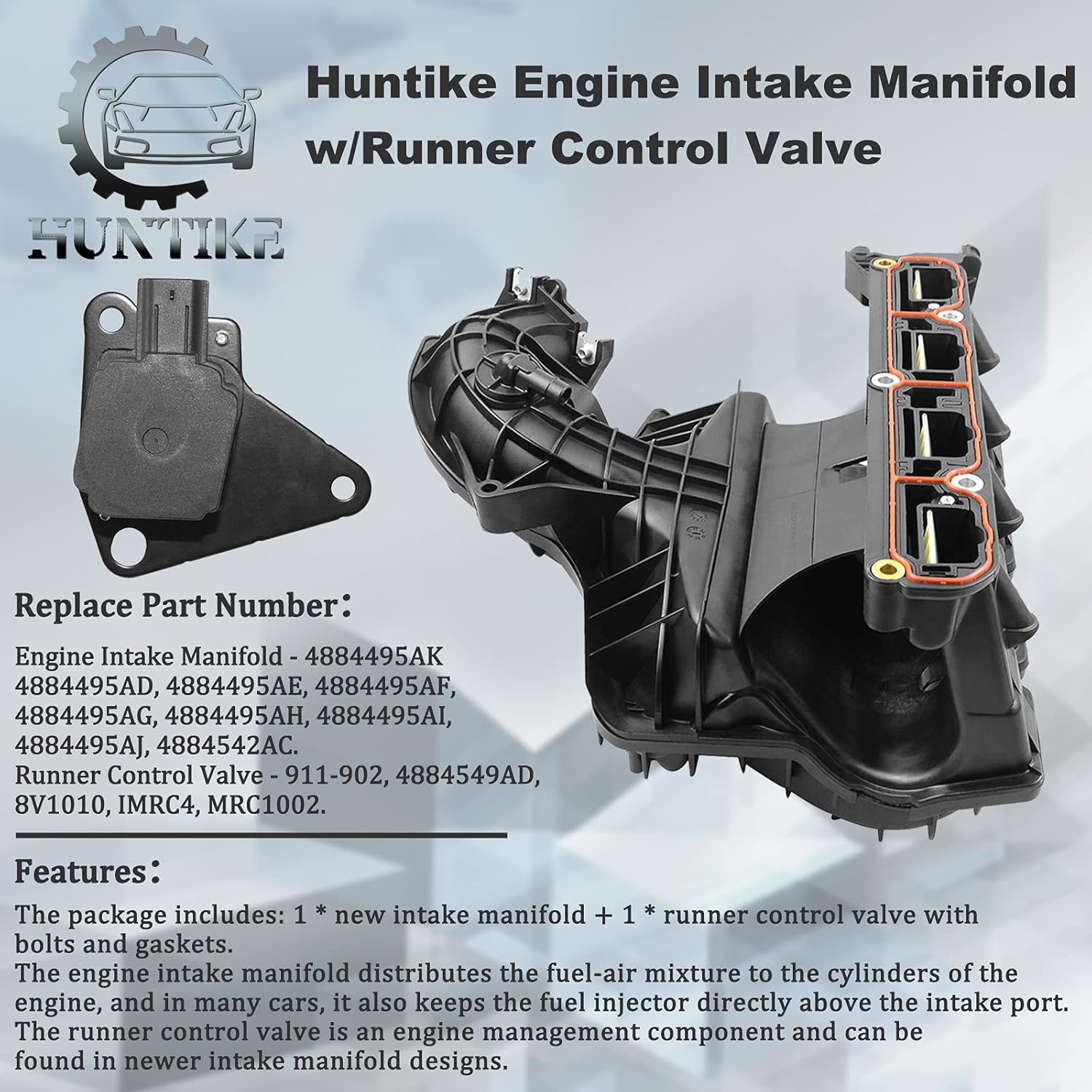 Engine Intake Manifold w/Flow Control Valve Compatible with 2007-2017 J'eep Patriot Compass 2007-2009 Chrys-ler Sebring 2007-2011 D-odge Caliber Avenger Journey Part# 4884495AK 911-902
