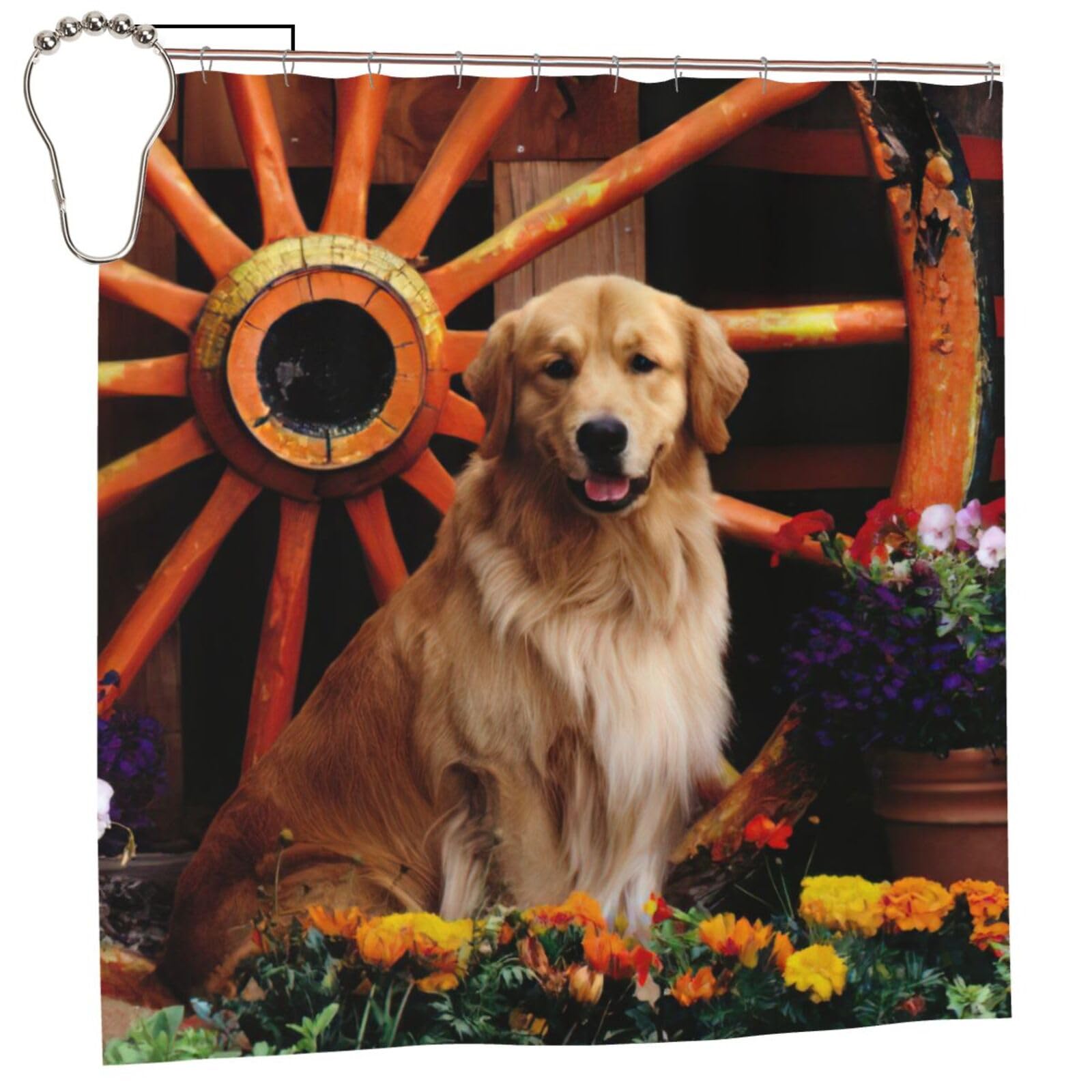 Rideau de douche Golden Retriever en polyester imprimé 183x183 cm pour la salle de bain