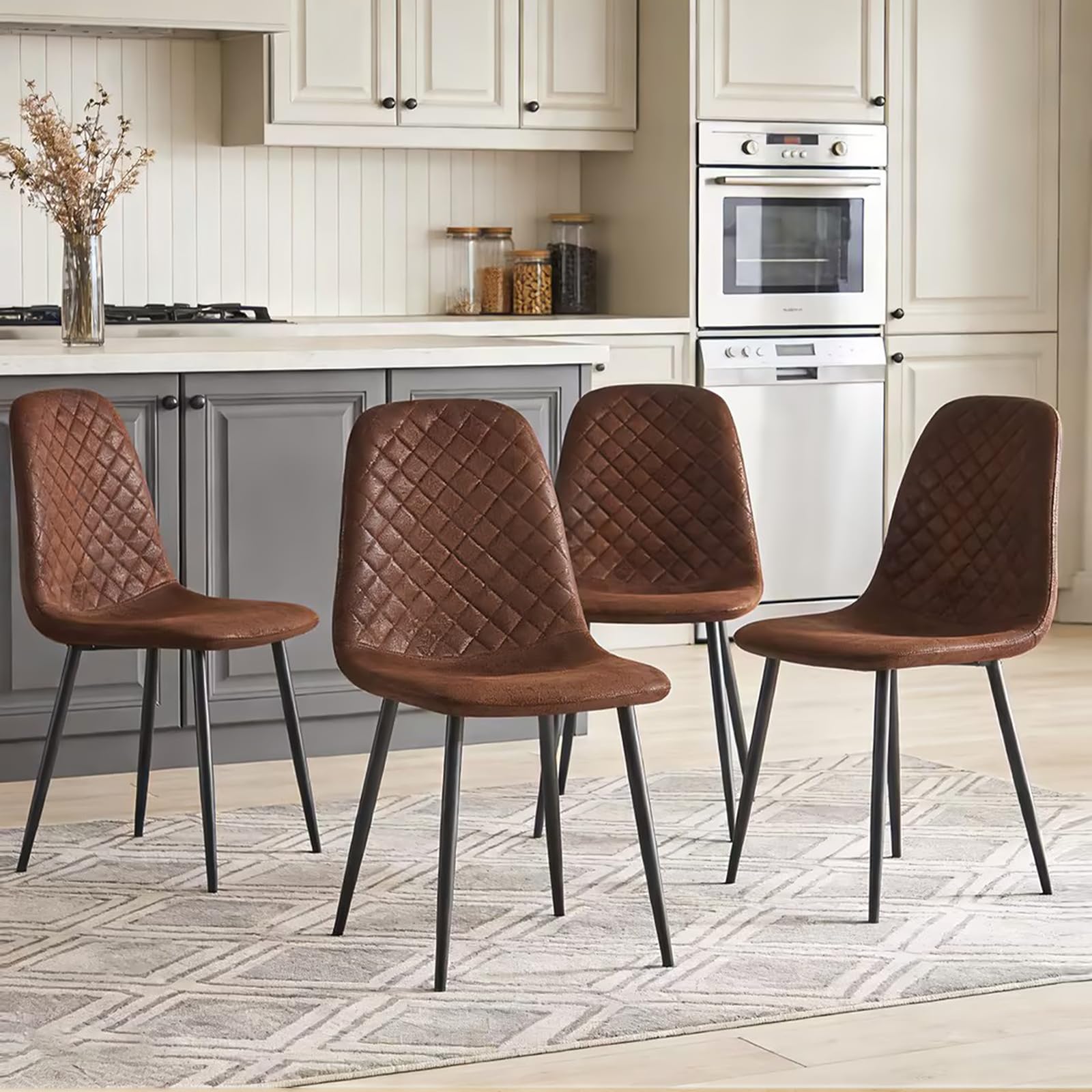 JaHECOME Brown Dining Chairs Set of 4 Suede Fabric Upholstered Seat Living Room Chairs Metal Legs for Kitchen Lounge Home Office — image 1