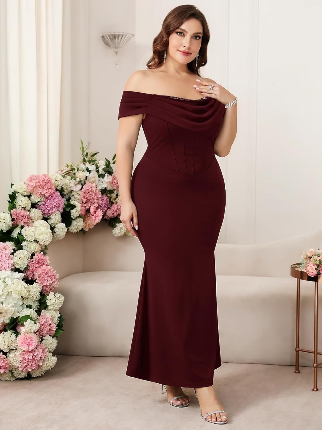 CYCLAMEN Women's Plus Size Formal Off The Shoulder Dress Mermaid Maxi Bodycon Evening Gowns Cocktail Prom Party Dresses - Image 3